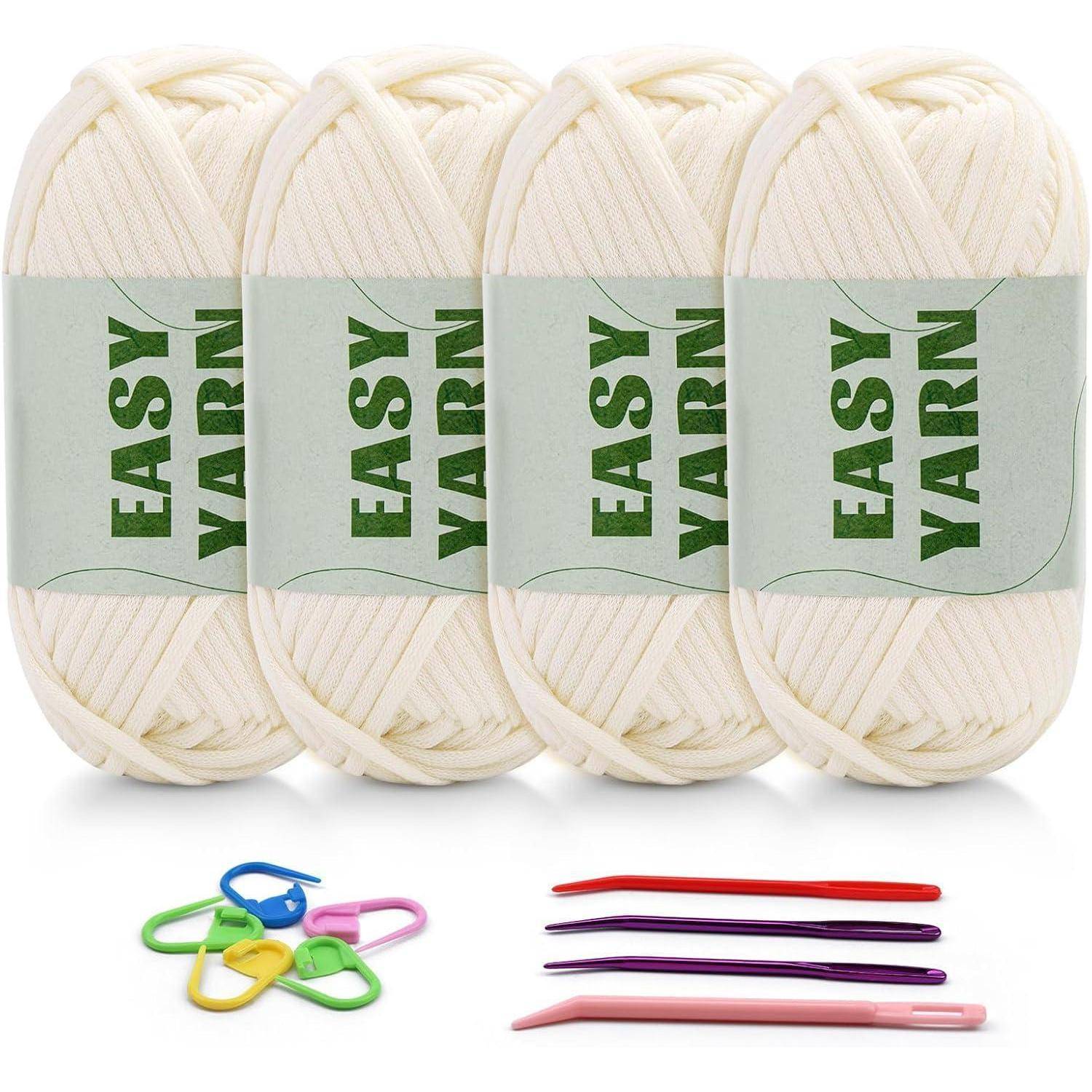 Easy Yarn' weiße Stränge, Häkelnadeln und Maschenmarkierer-Set.