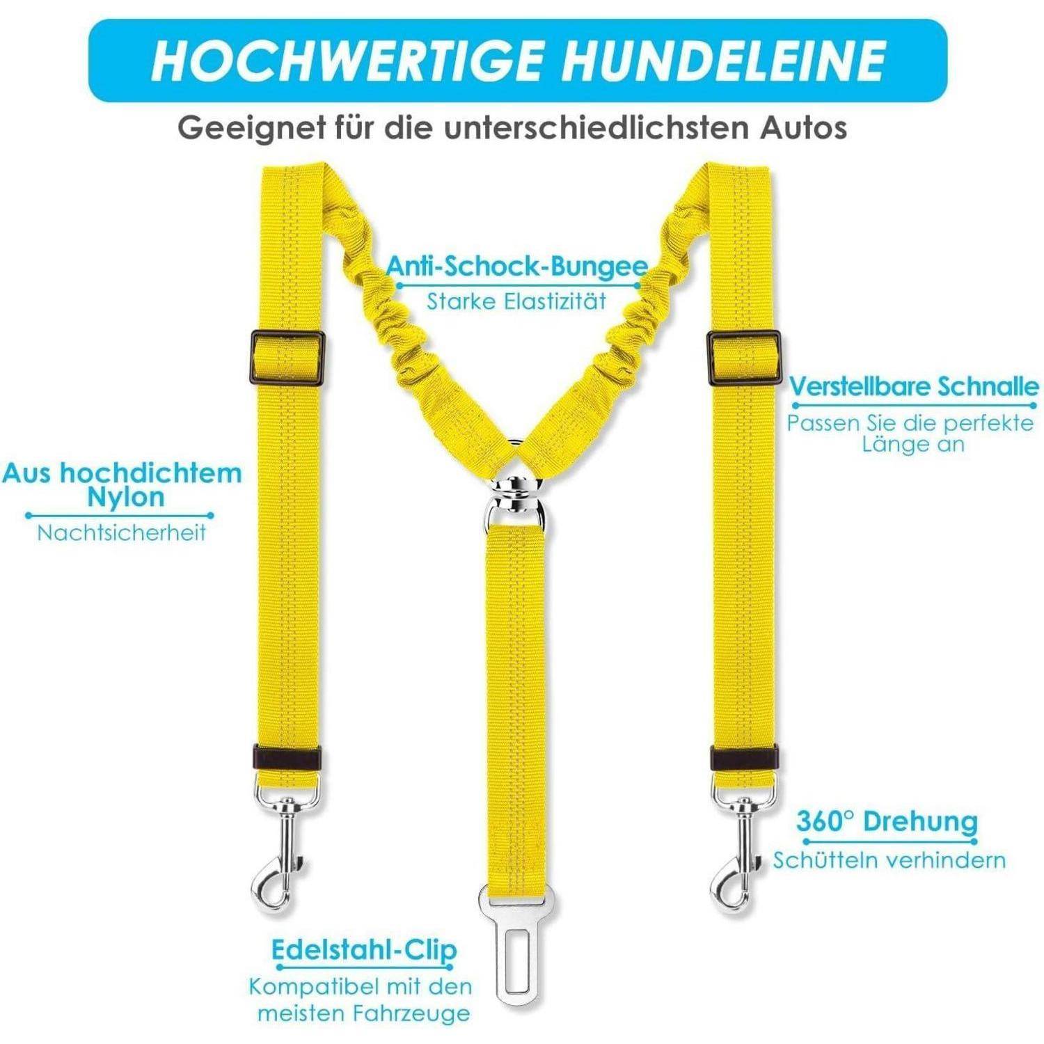 Anschnallgurt Hund Auto Sicherheitsgurt Reisen 2 Klein in 1 Gelb