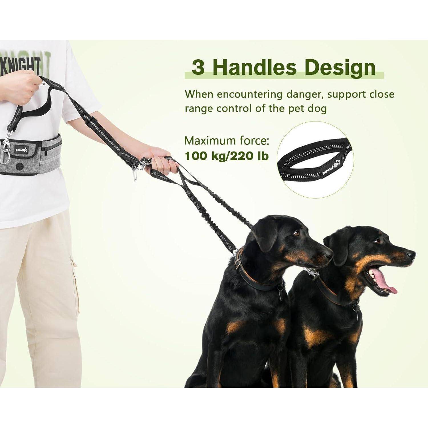 Joggingleine Hundleine Laufgürtel Doppelhund Grau Leichtgewicht
