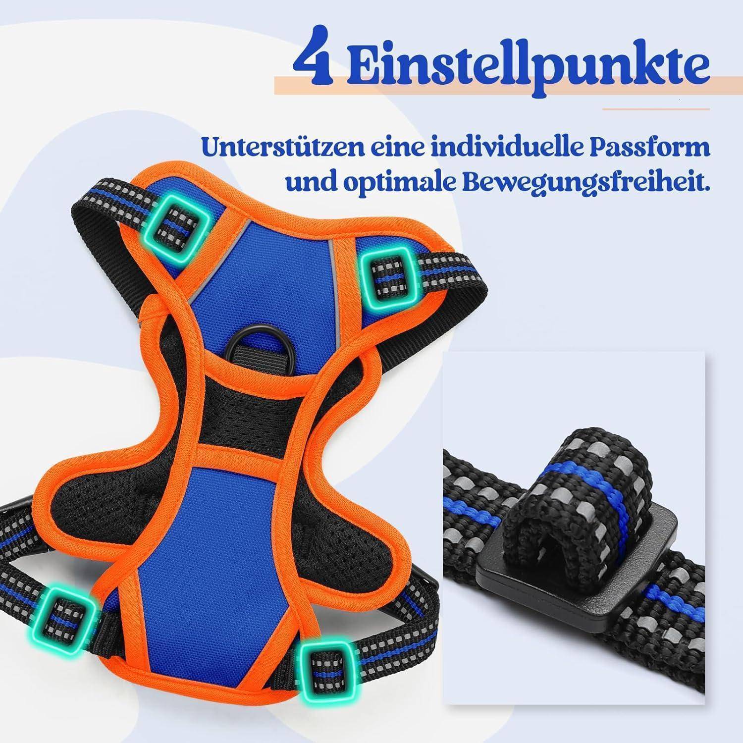 Hundegeschirr Verstellbar No Pull Blau Orange XS 1er Pack