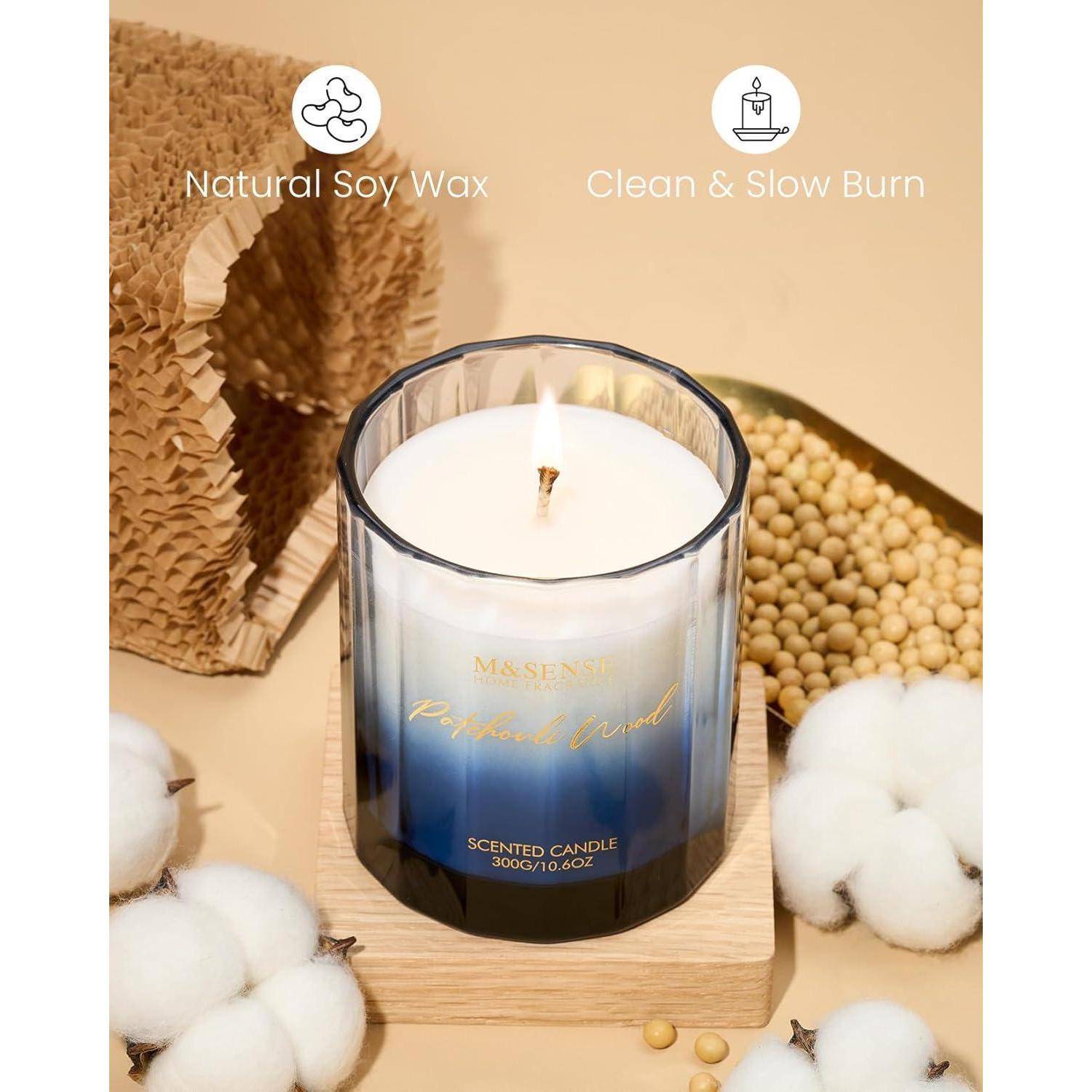 Duftkerze Glas Sojawachs 300g 60h Geschenk Frauen Patchouli Holz