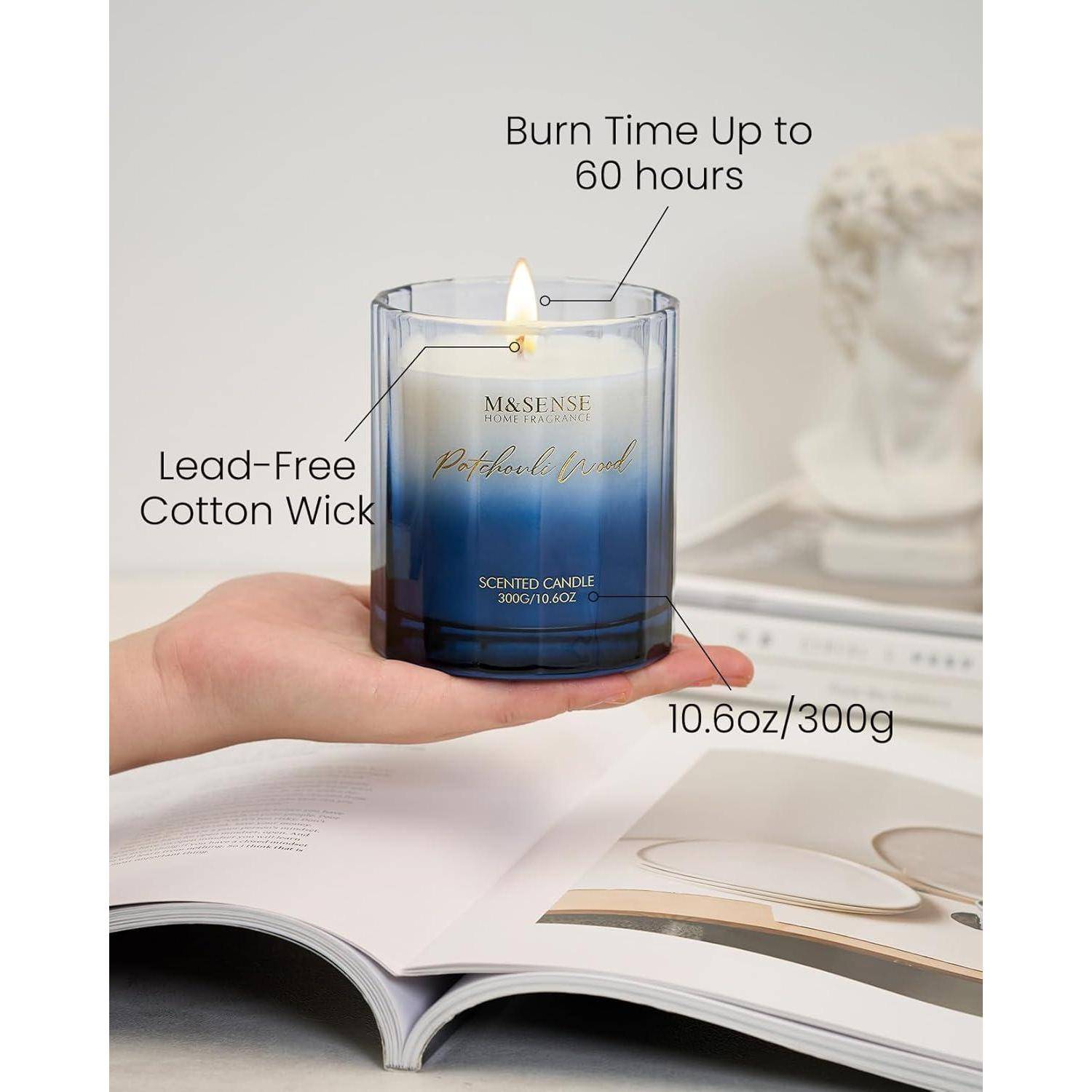 Duftkerze Glas Sojawachs 300g 60h Geschenk Frauen Patchouli Holz