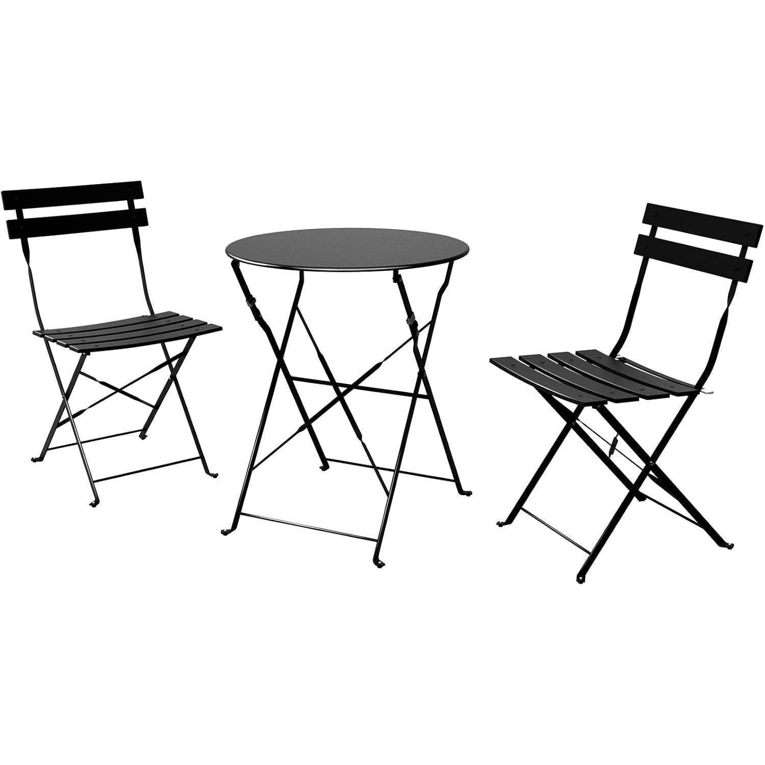 Bistro Set 3 Stück Gartenmöbel Premium Stahl Klappbar Schwarz