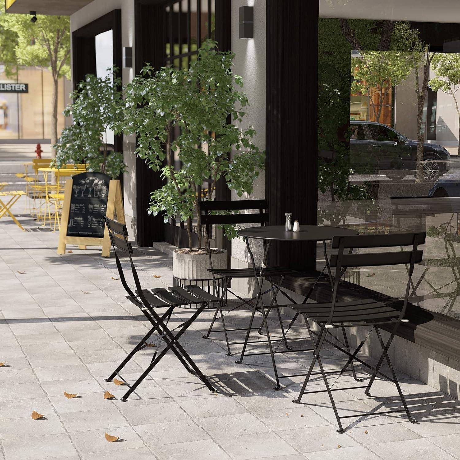 Bistro Set 3 Stück Gartenmöbel Premium Stahl Klappbar Schwarz