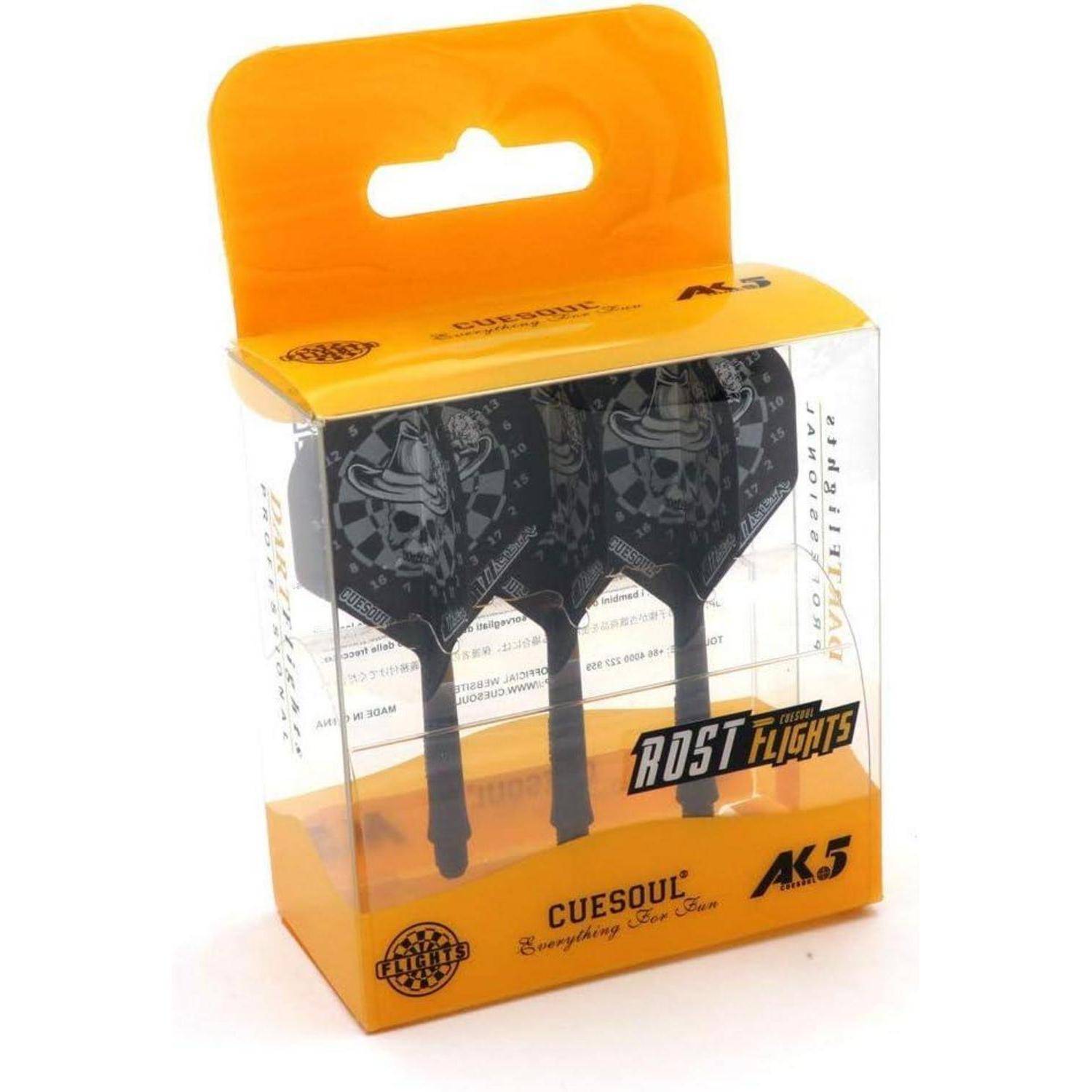 Dartpfeilflügel-Set mit Totenkopf-Design in transparenter Verpackung, gekennzeichnet mit 
