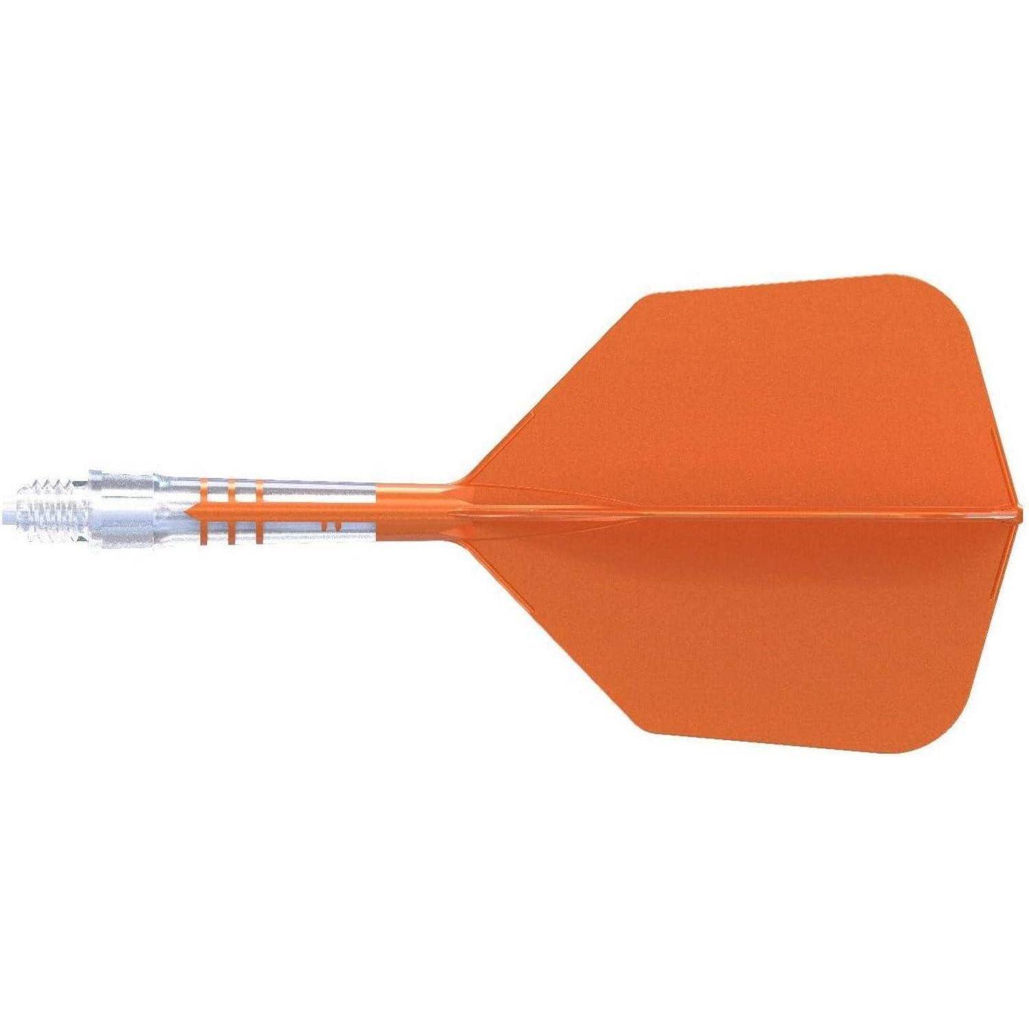 Ein orangefarbener Dartpfeil mit einem transparenten Schaft, der für Präzision beim Dartspiel entwickelt wurde.