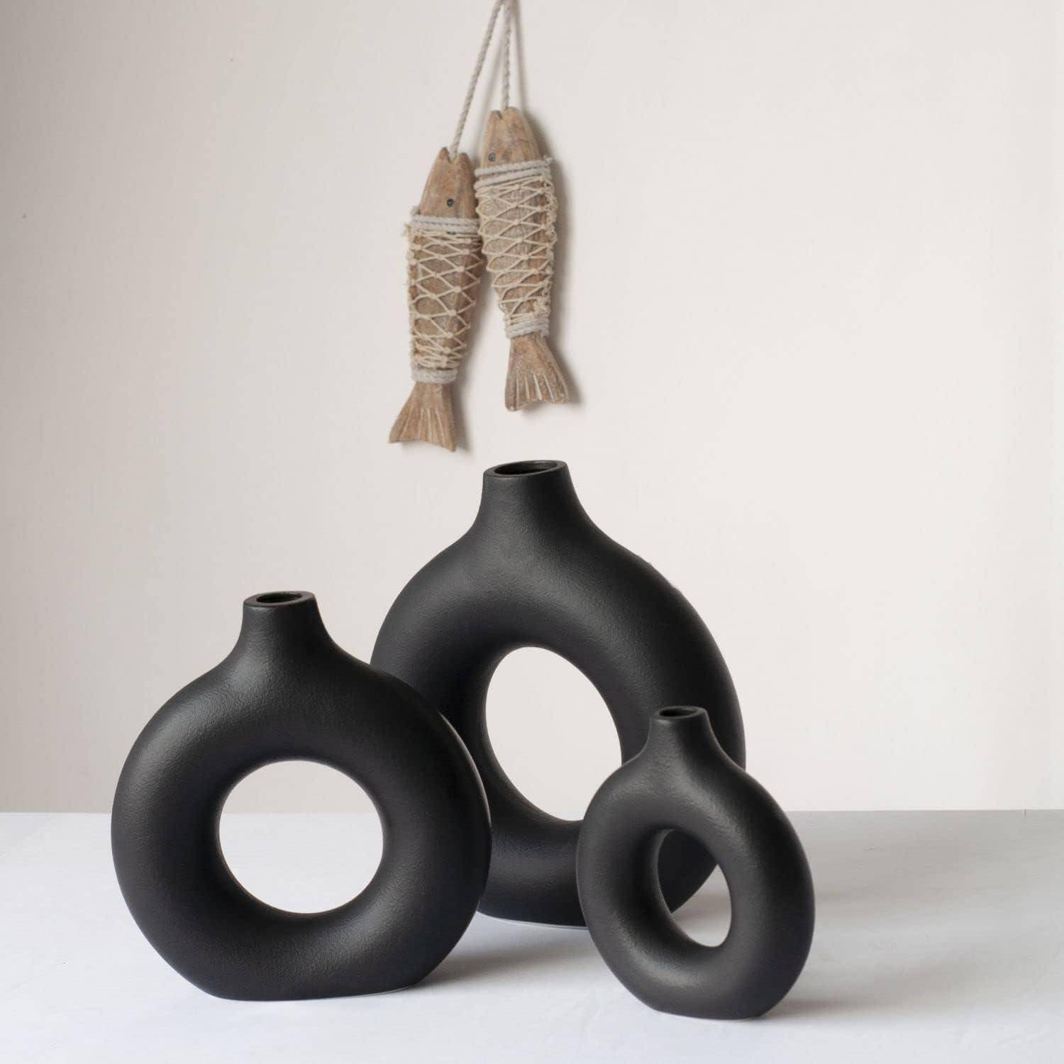 Vasen für Pampasgras Moderne Vase Schwarz Keramik Deko Set