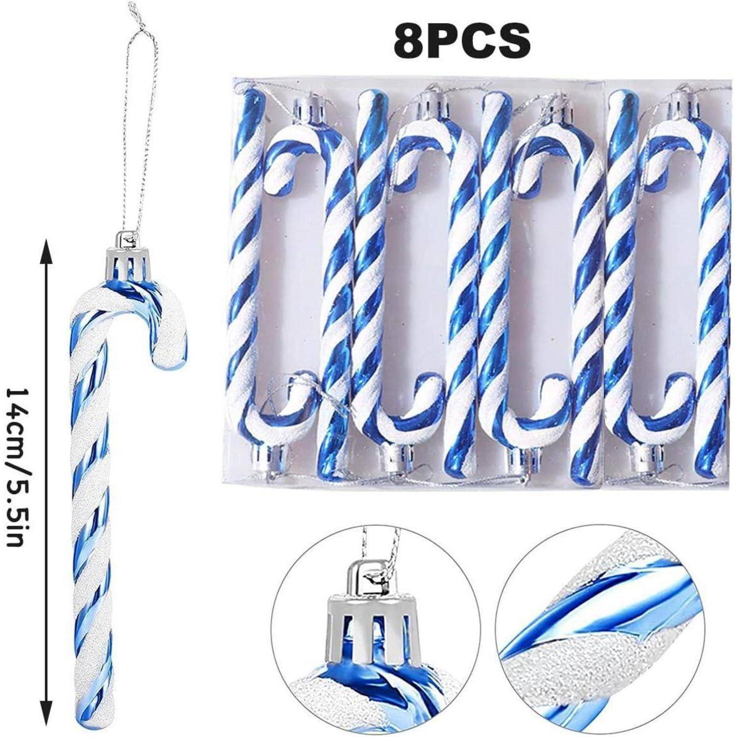 14CM Glitzer Zuckerstangen Weihnachtsbaumschmuck Blau 8 Stück
