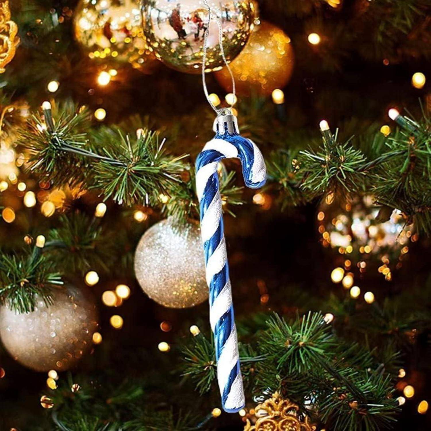 14CM Glitzer Zuckerstangen Weihnachtsbaumschmuck Blau 8 Stück
