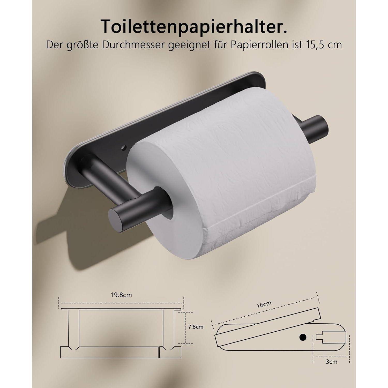 Toilettenpapierhalter Klorollenhalter Edelstahl ohne Bohren Schwarz