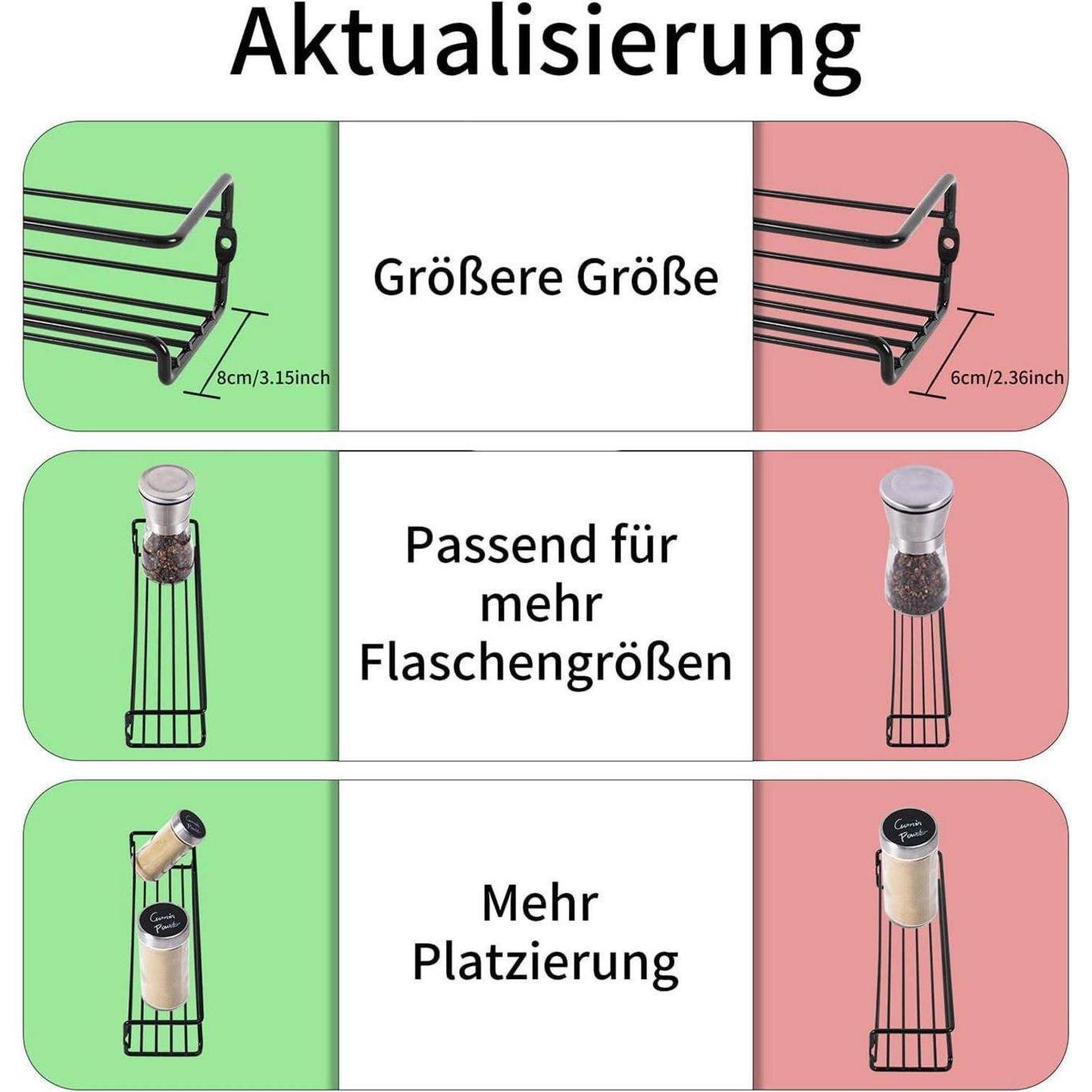 Gewürzregal Wand ohne Bohren schwarz Gewürzgläser 4-teiliges Wand