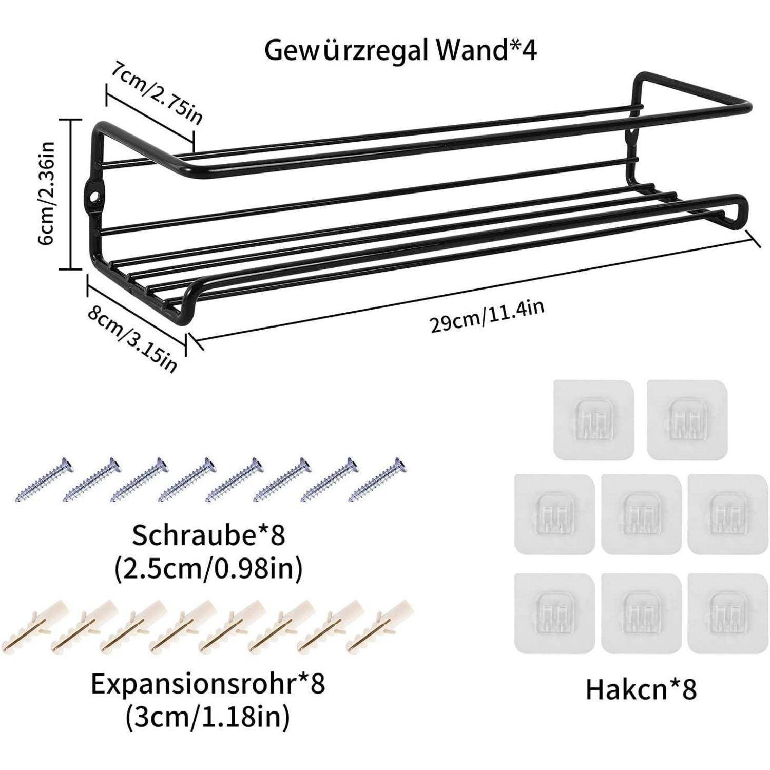 Gewürzregal Wand ohne Bohren schwarz Gewürzgläser 4-teiliges Wand
