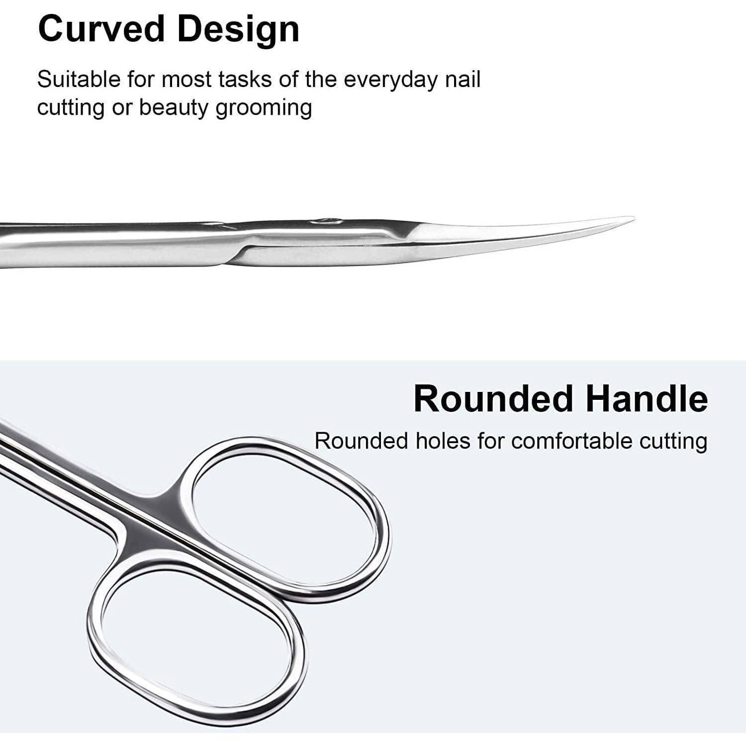 Nagelschere mit einer geschwungenen Form für präzises Schneiden und einem abgerundeten Griff für komfortables Handling, geeignet zur Nagelpflege.