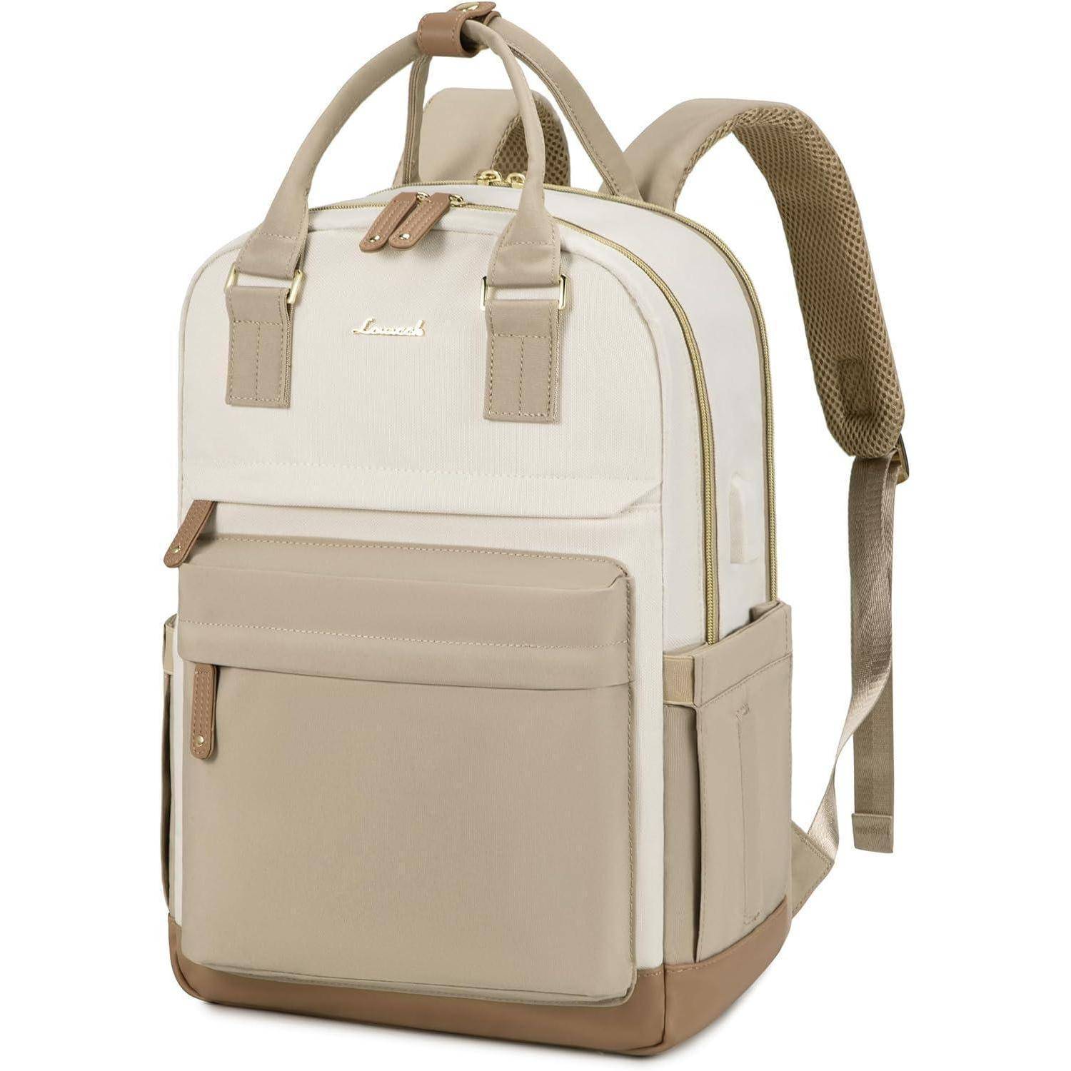 Wasserdichter Rucksack Damen 17 Zoll Laptop Schultasche Beige