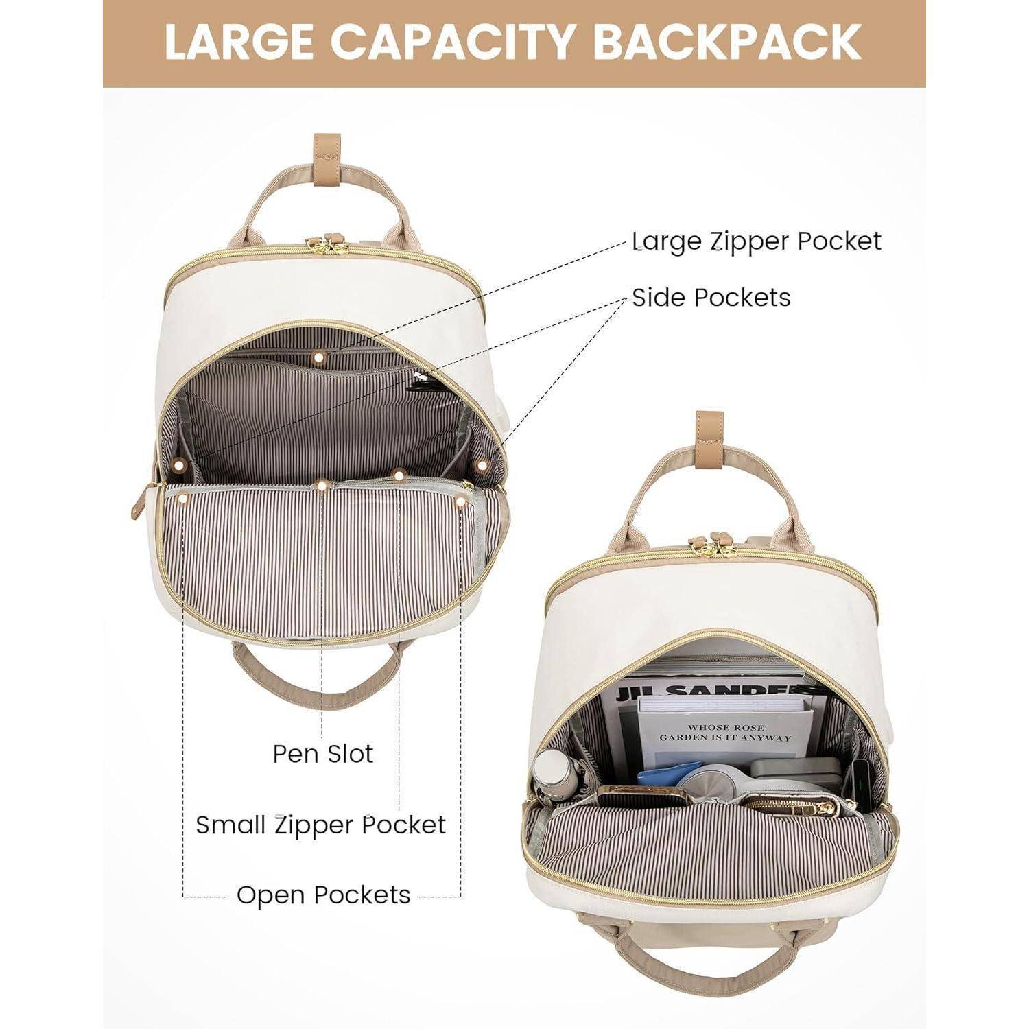 Wasserdichter Rucksack Damen 17 Zoll Laptop Schultasche Beige