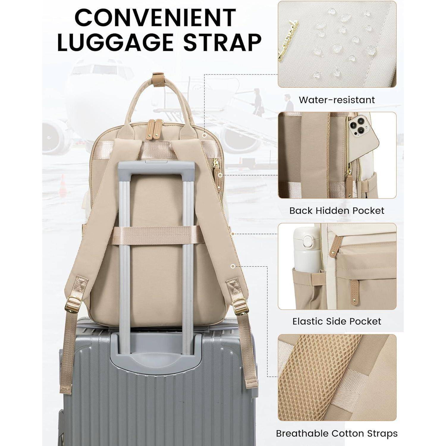 Wasserdichter Rucksack Damen 17 Zoll Laptop Schultasche Beige