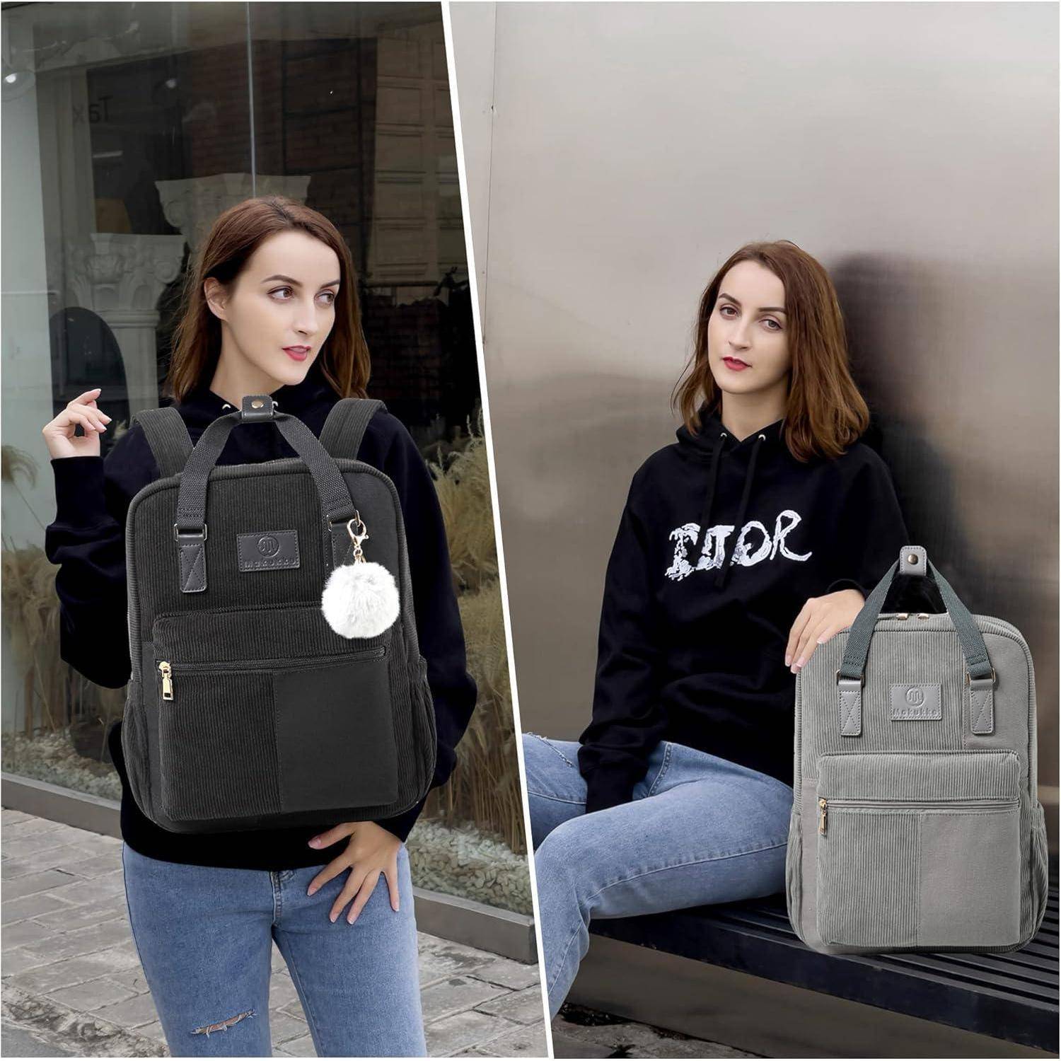 Cord Rucksack Damen Herren Daypack Anti-Theft Tasche Grau