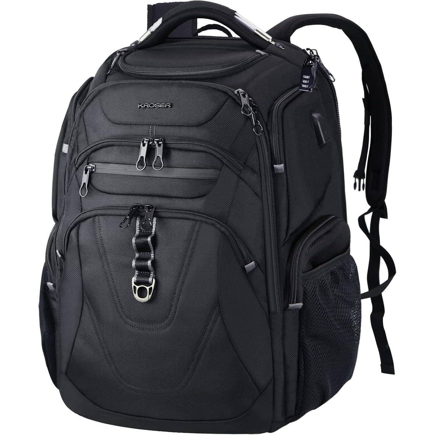 Laptop Rucksack Herren 18.4 Zoll USB Ladeanschluss Schwarz