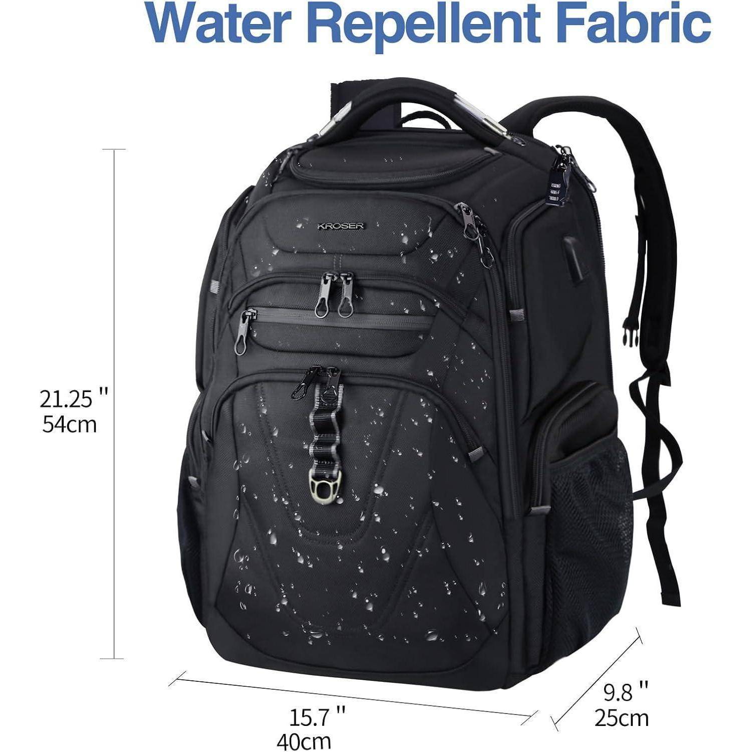 Laptop Rucksack Herren 18.4 Zoll USB Ladeanschluss Schwarz