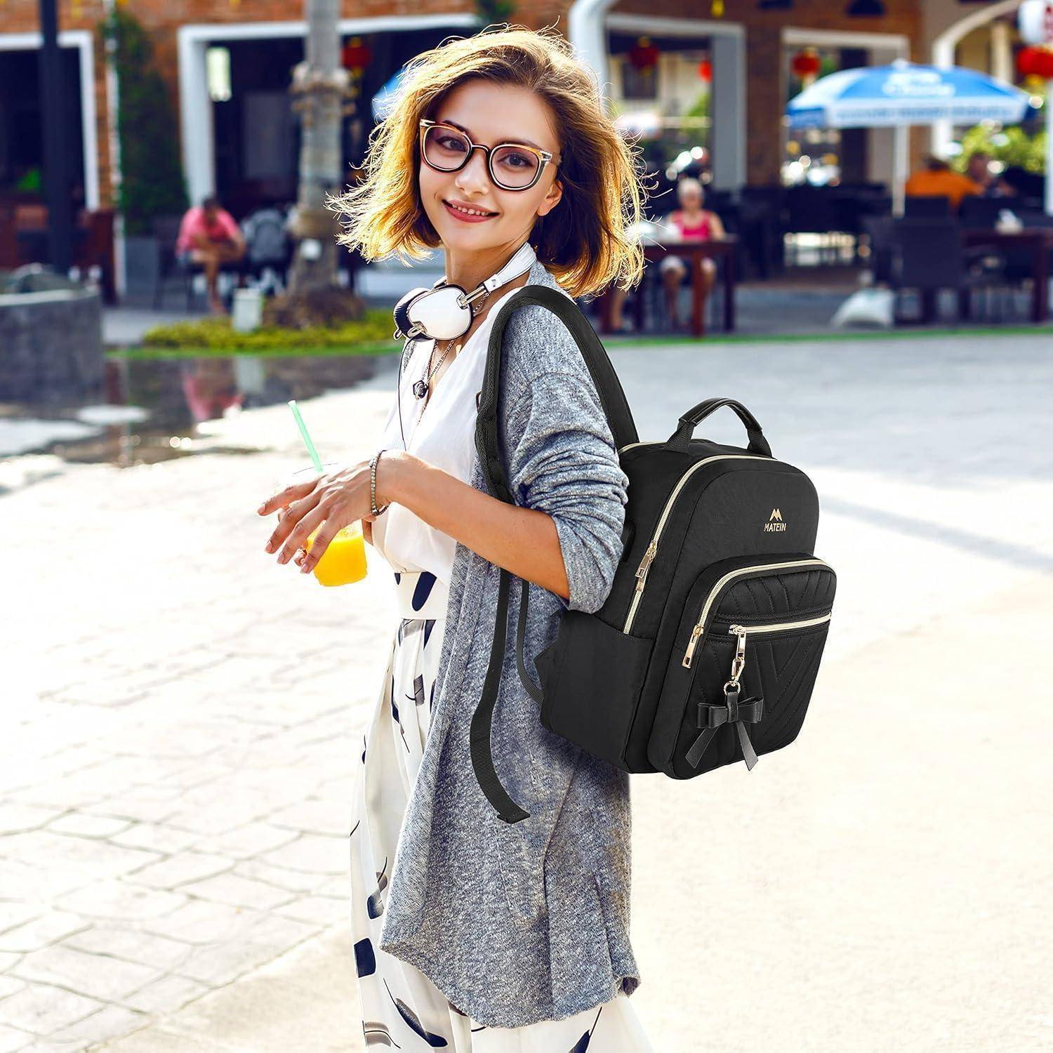 Rucksack Damen Klein Elegant Schulrucksack USB Ladeanschluss Schwarz