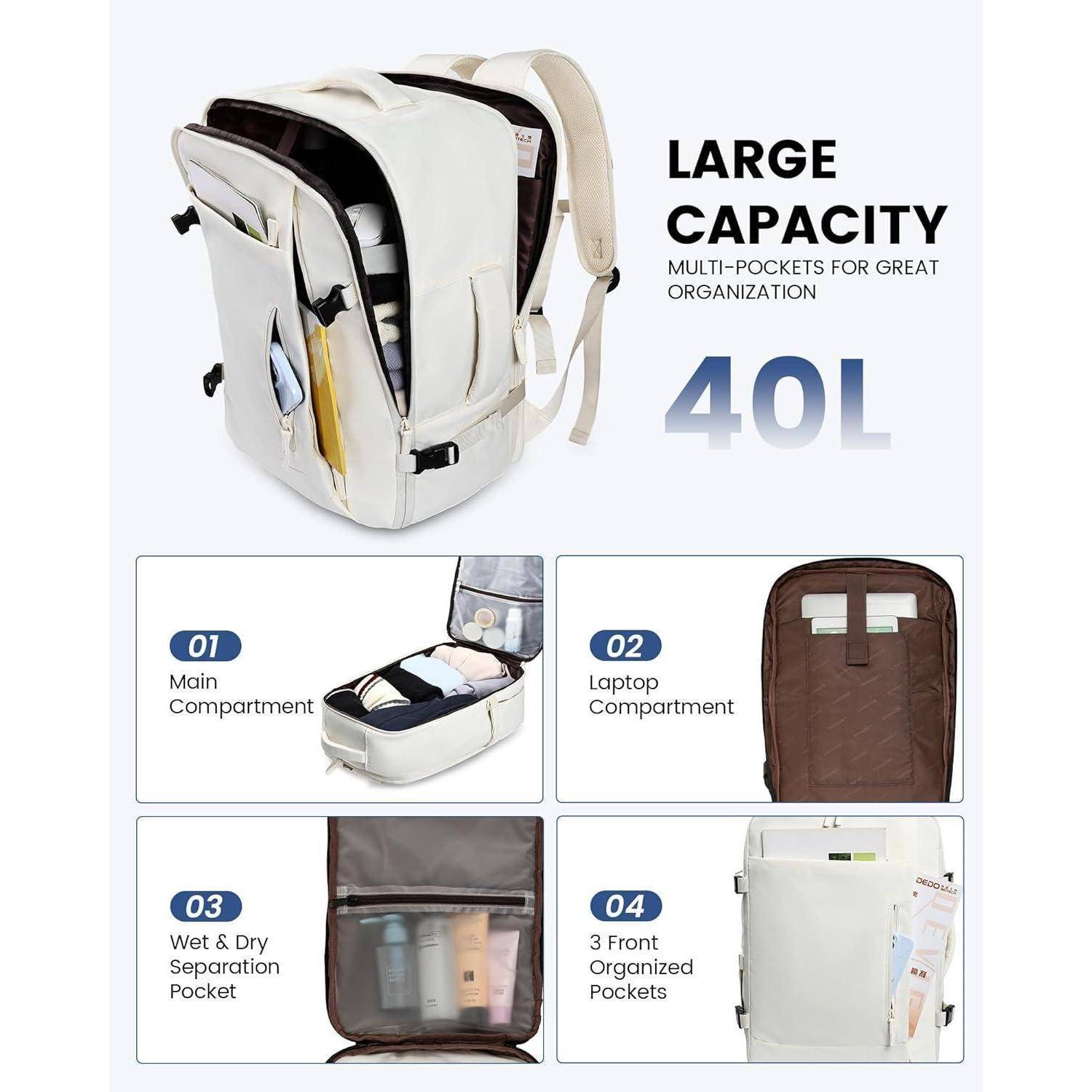 Großer 40L Rucksack 17 Zoll Laptop Weekender Cabin Bag Beige