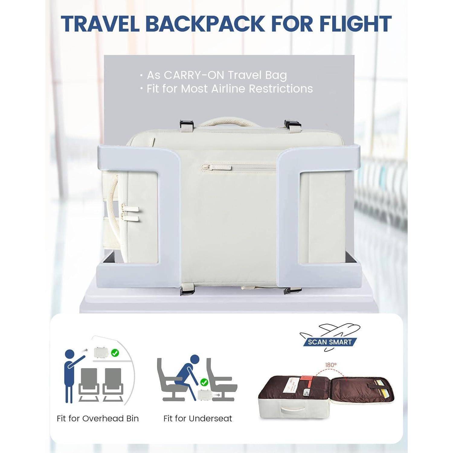 Großer 40L Rucksack 17 Zoll Laptop Weekender Cabin Bag Beige