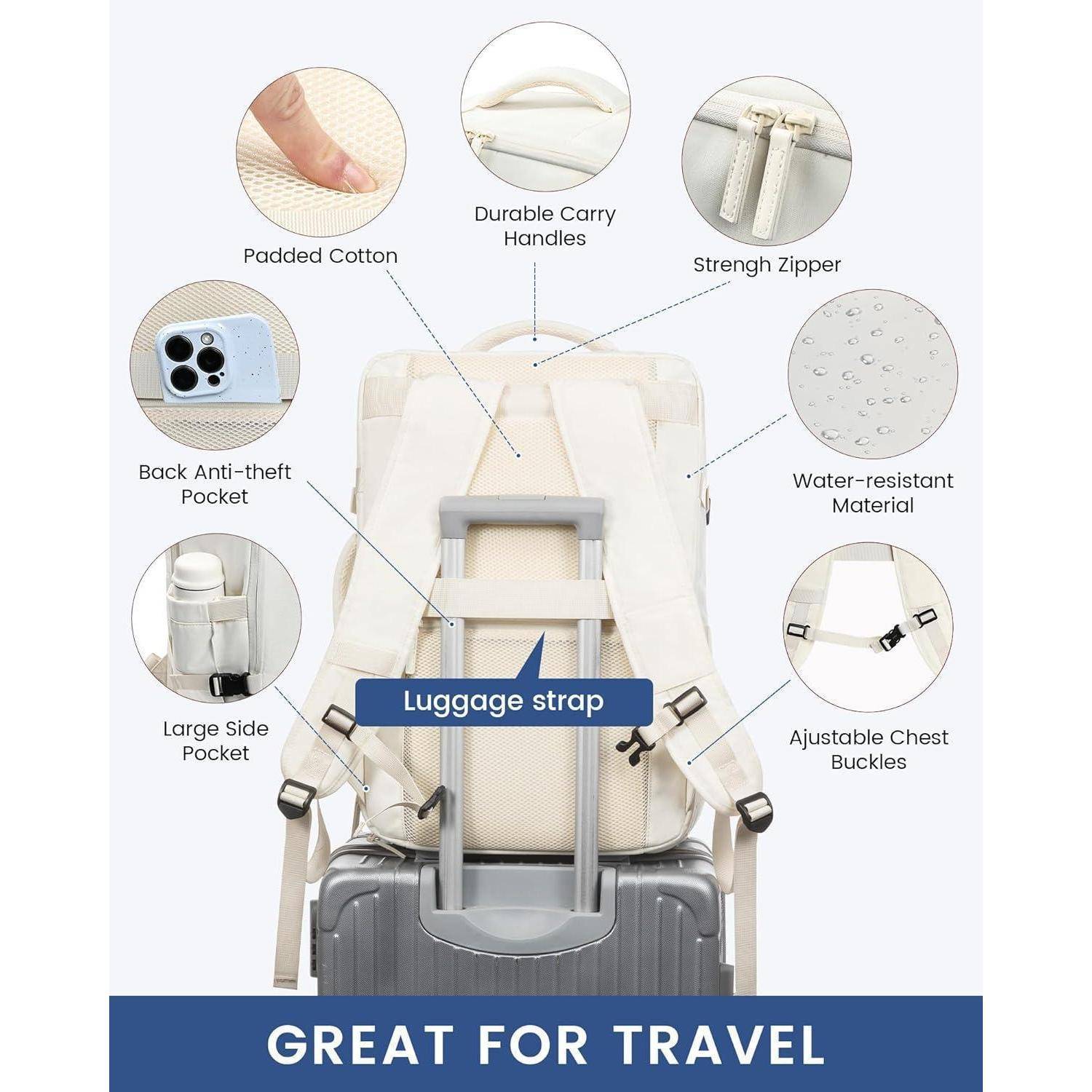 Großer 40L Rucksack 17 Zoll Laptop Weekender Cabin Bag Beige