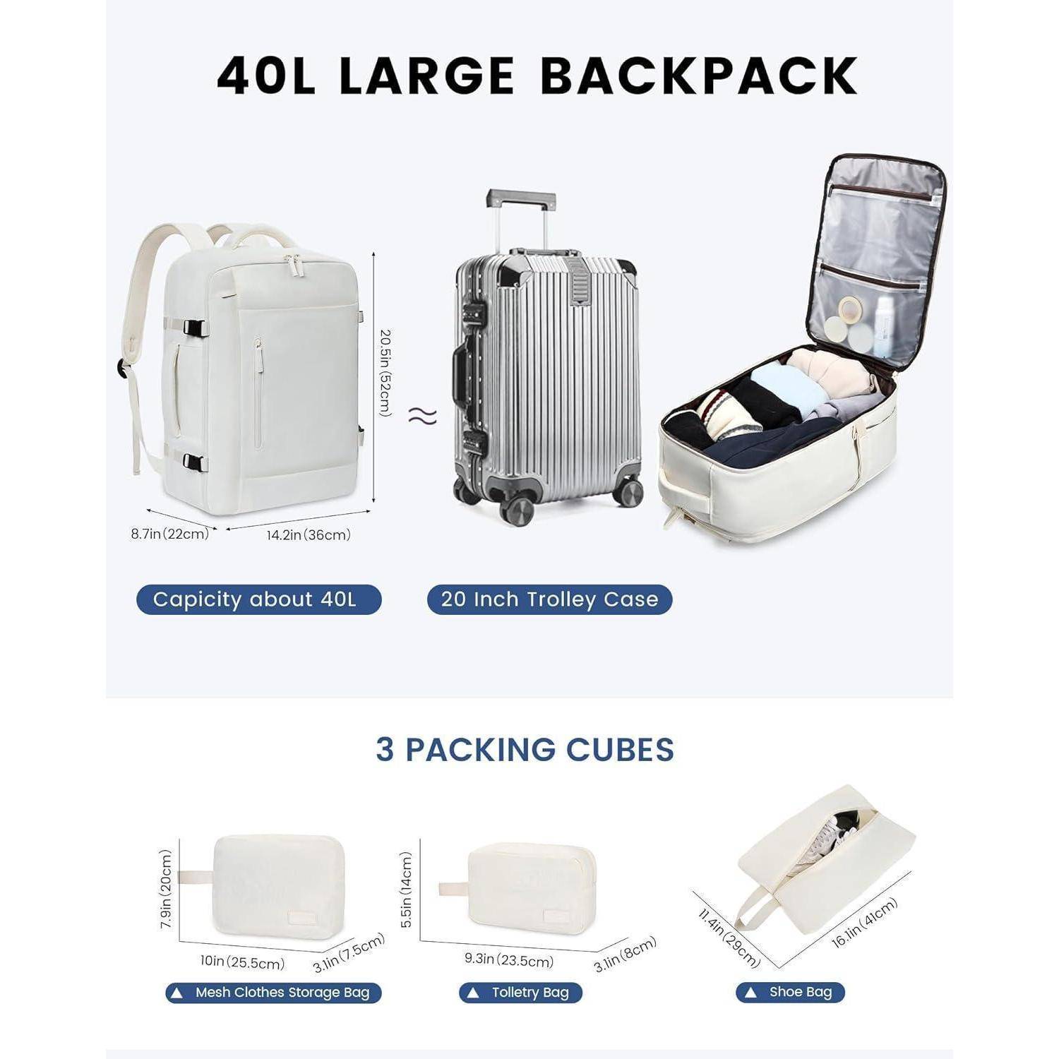 Großer 40L Rucksack 17 Zoll Laptop Weekender Cabin Bag Beige