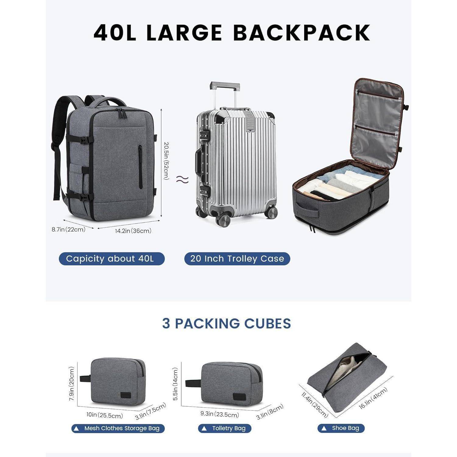 Travel Rucksack Handgepäck 40L für 17 Zoll Laptop - Reiserucksack