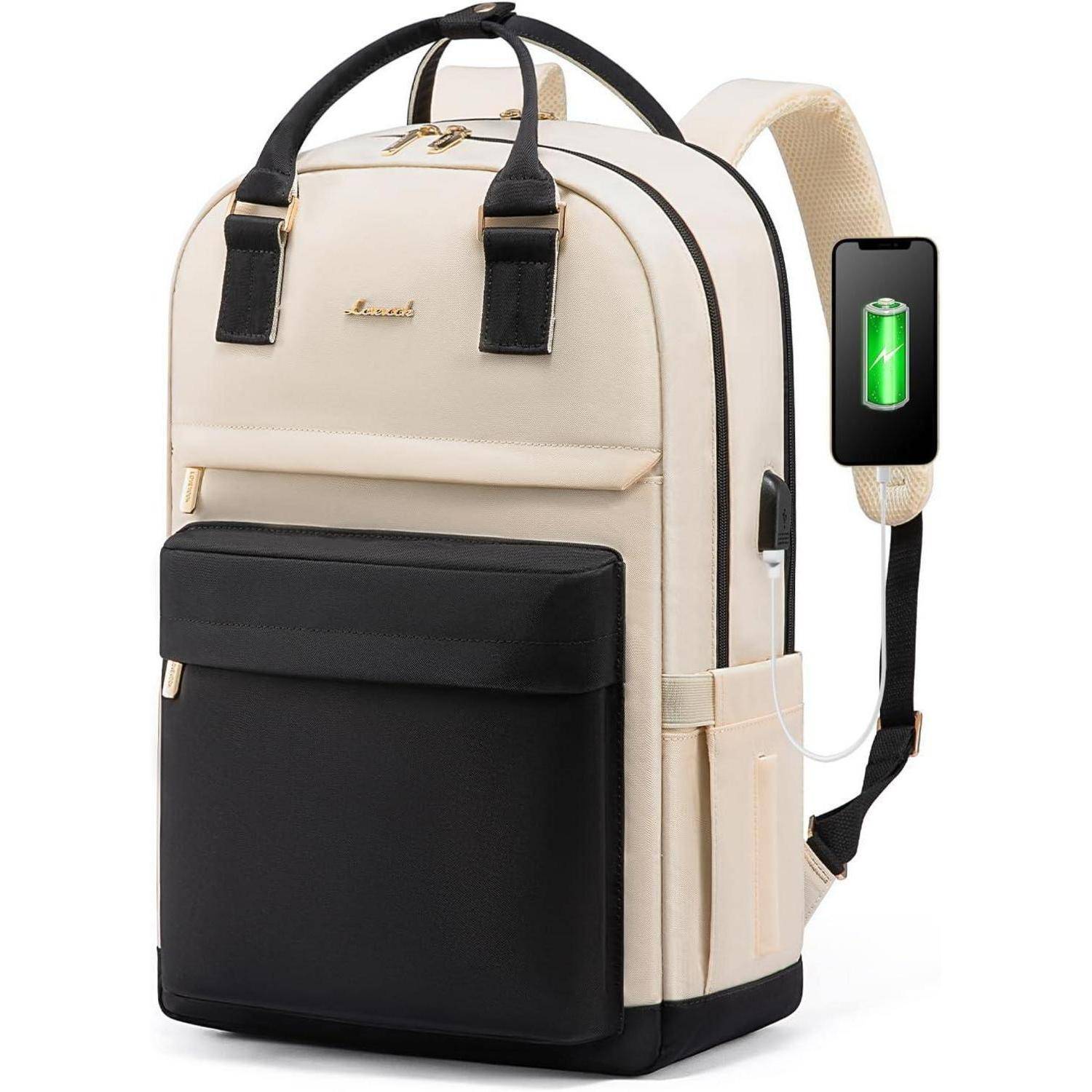 17 Zoll Laptop Rucksack Wasserdicht USB Anschluss Schwarz Beige