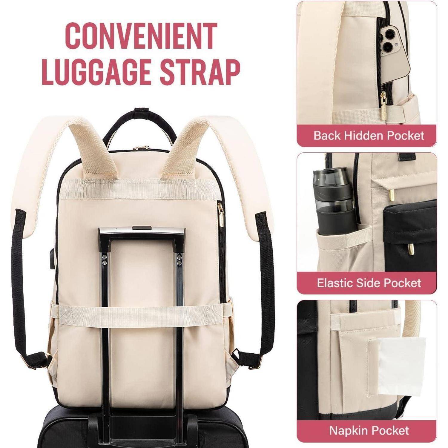 17 Zoll Laptop Rucksack Wasserdicht USB Anschluss Schwarz Beige