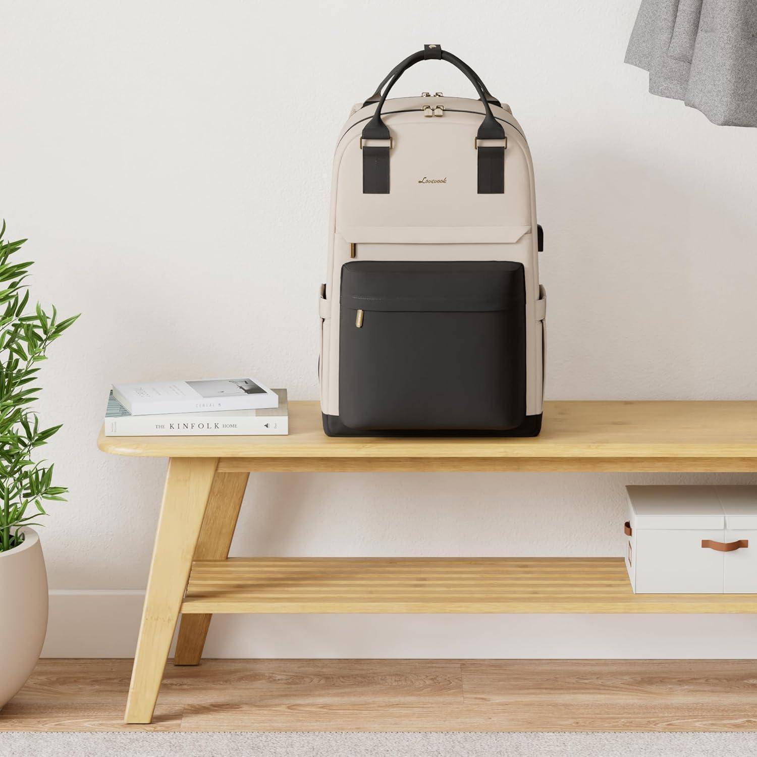 17 Zoll Laptop Rucksack Wasserdicht USB Anschluss Schwarz Beige