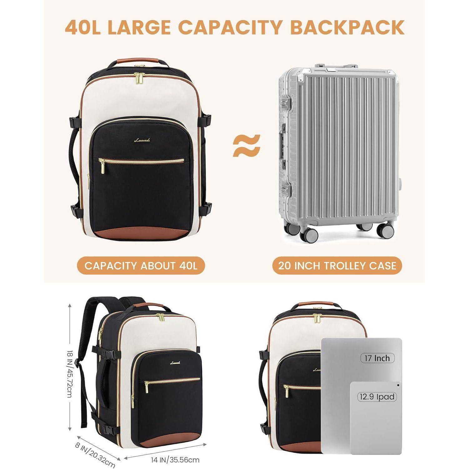 Handgepäck Rucksack 40L Damen Herren Wasserdicht 17 Zoll Laptop Travel