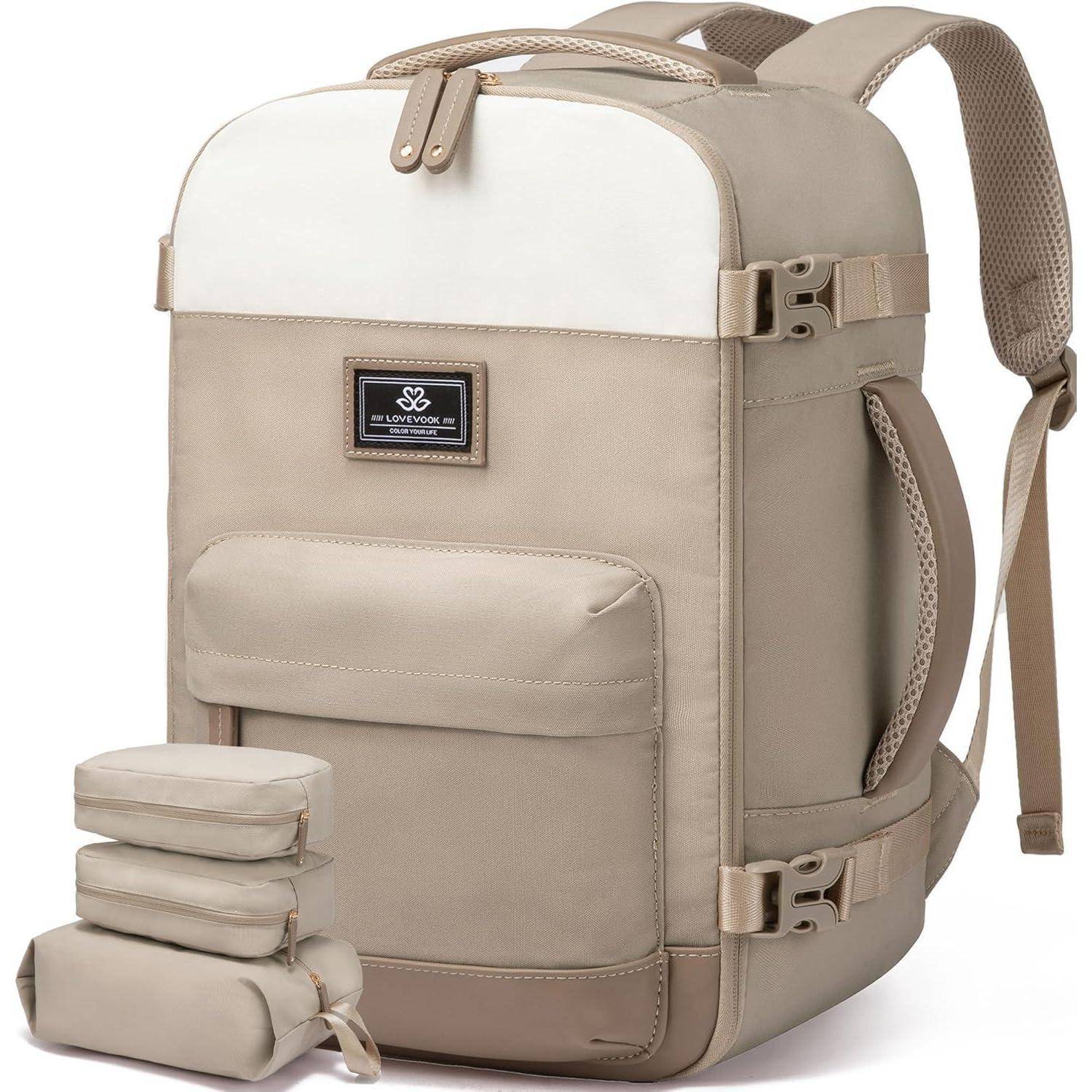 Rucksack Handgepäck Flugzeug Damen Groß 50L 17,3 Zoll Laptop Beige