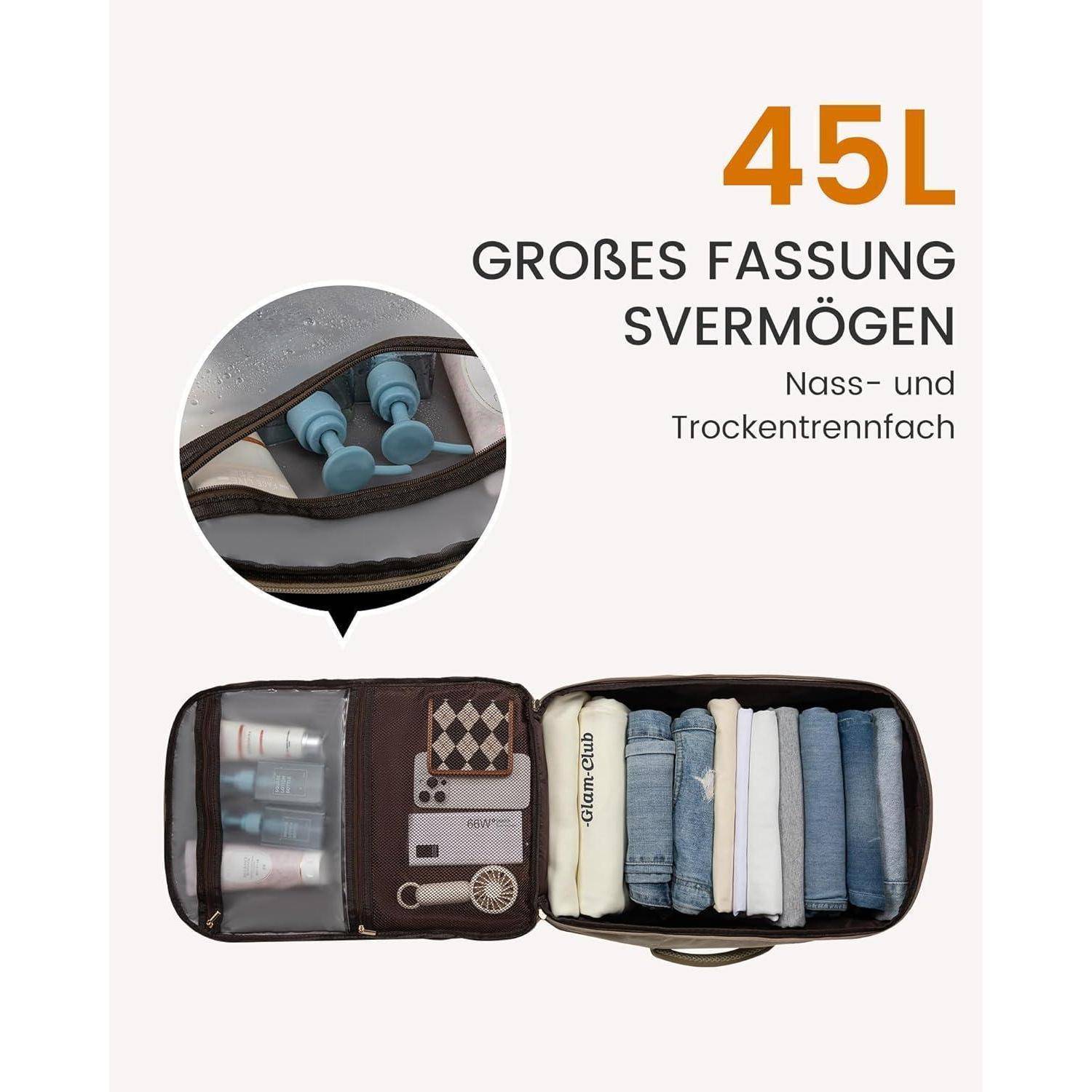 Rucksack Handgepäck Flugzeug Damen Groß 50L 17,3 Zoll Laptop Beige