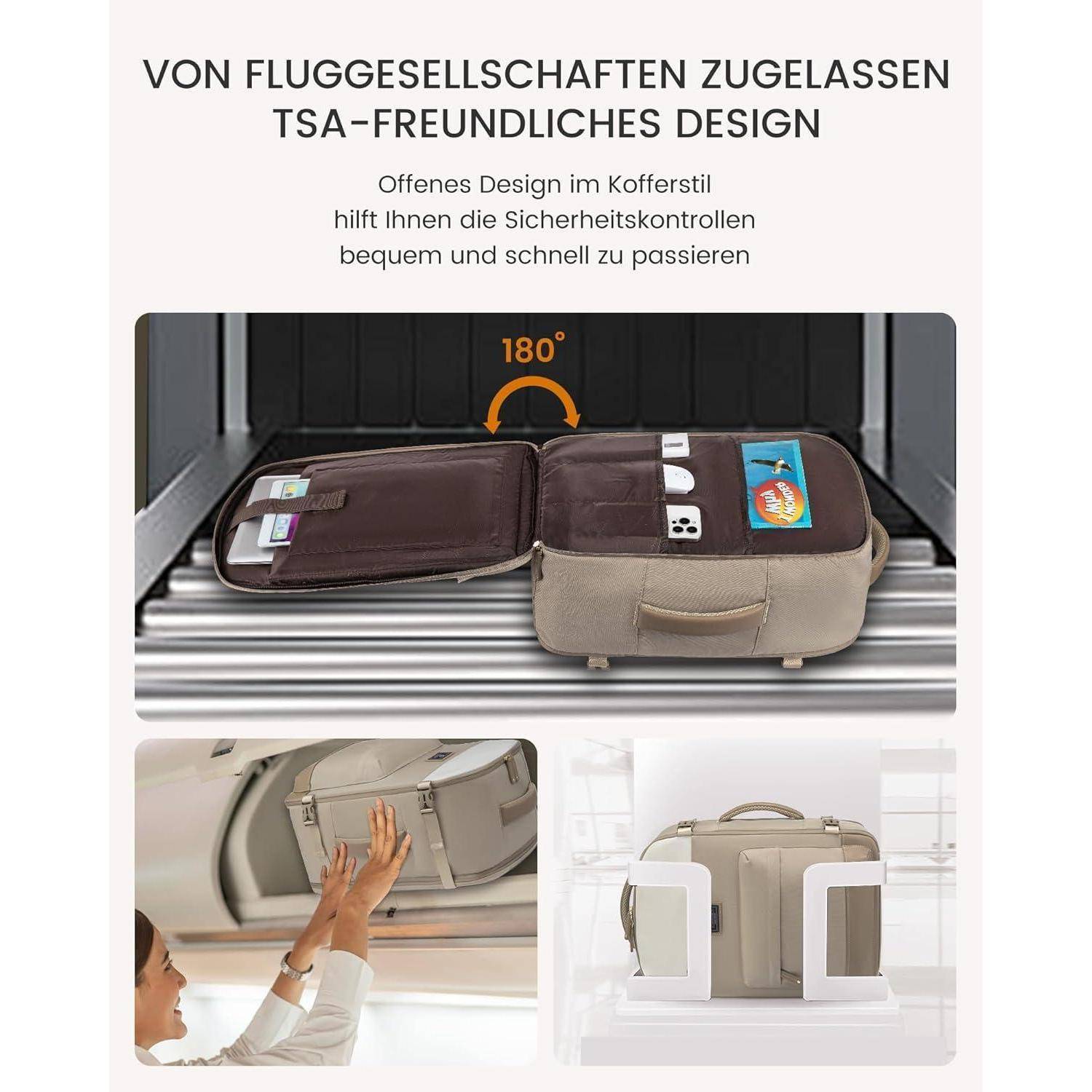 Rucksack Handgepäck Flugzeug Damen Groß 50L 17,3 Zoll Laptop Beige