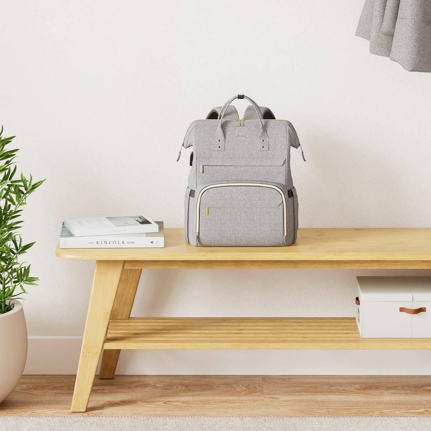 Damen Laptop Rucksack 15,6 Zoll, Wasserdicht USB Business Schule Grau