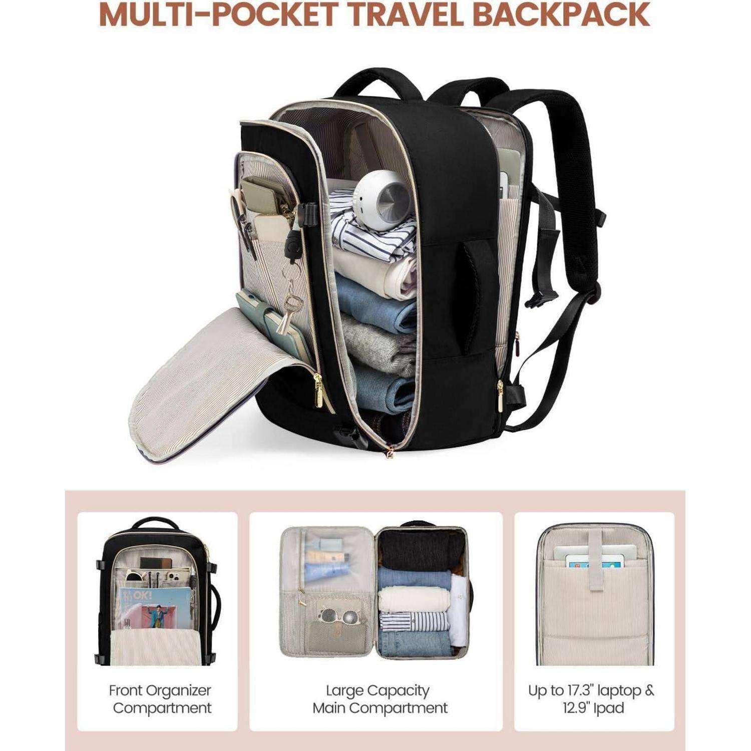 Handgepäck Rucksack 40L Flugzeug Wasserdicht Damen Travel Backpack