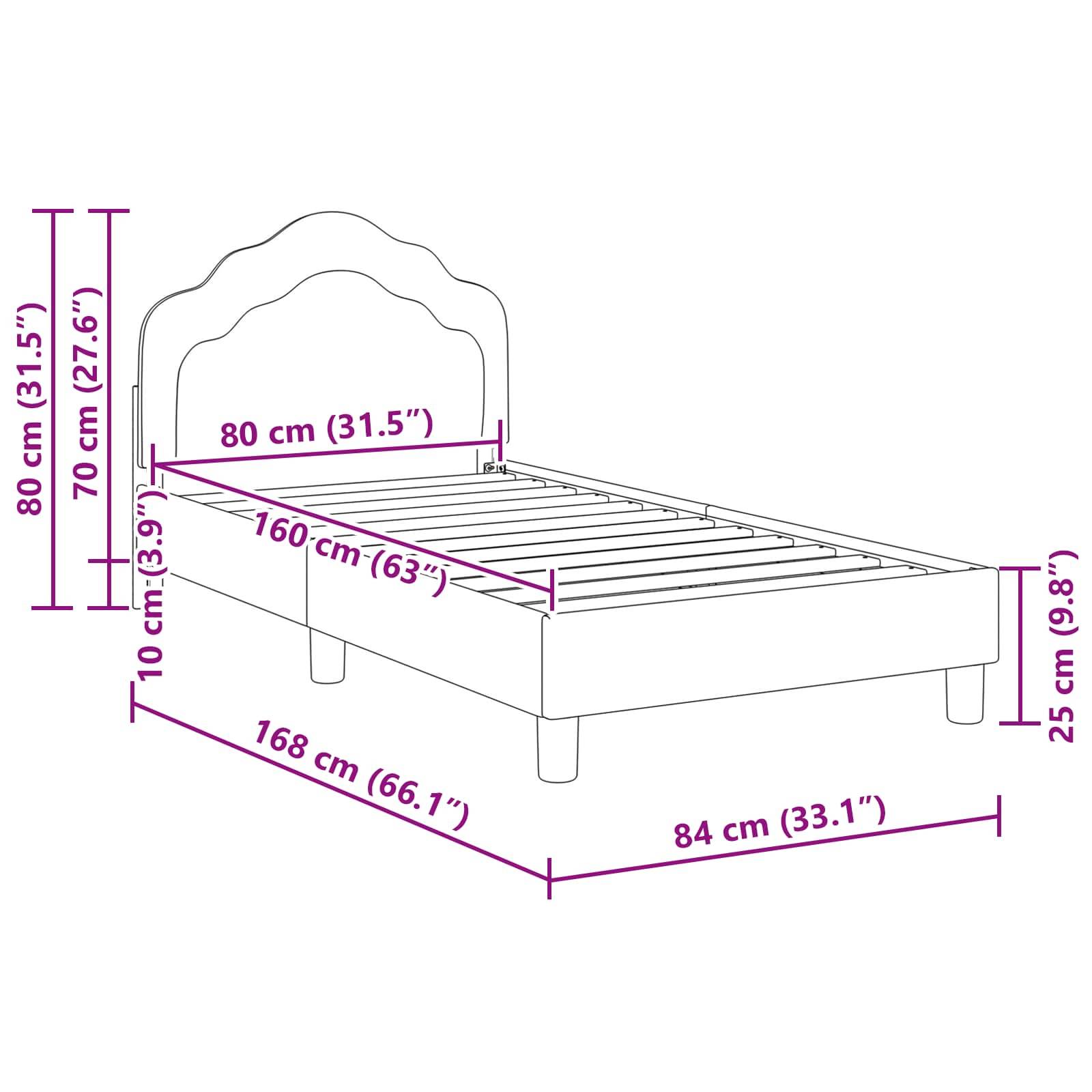 Bettmaße: Kopfteilhöhe 80 cm (31,5