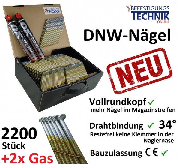34° DNW Streifennägel 3,1x80mm glatt verzinkt Gas Nagler Paslode IM350 Tjep Makita V 2,2M