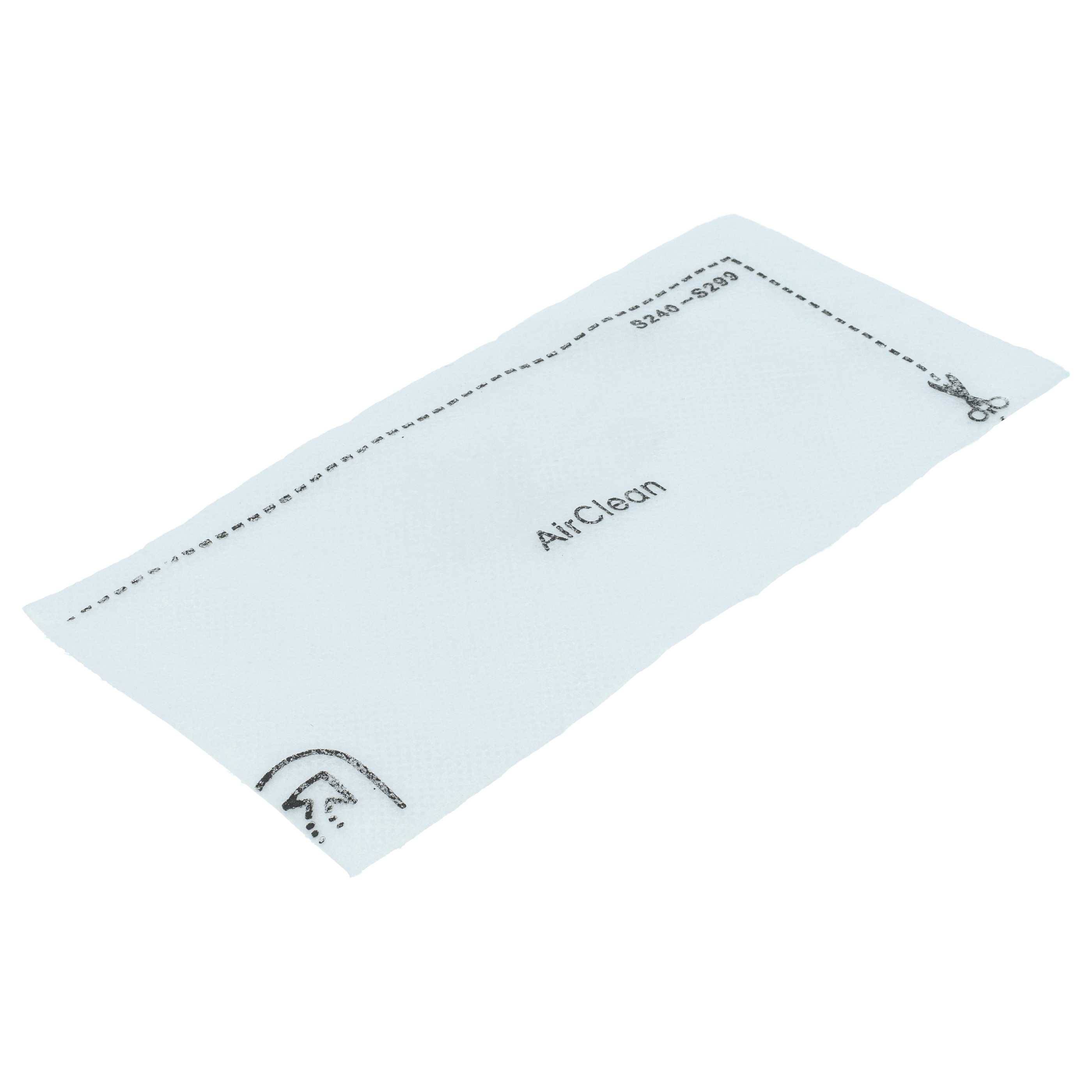 Ein weißer Stofffilter mit gepunkteten Linien, mit der Bezeichnung 