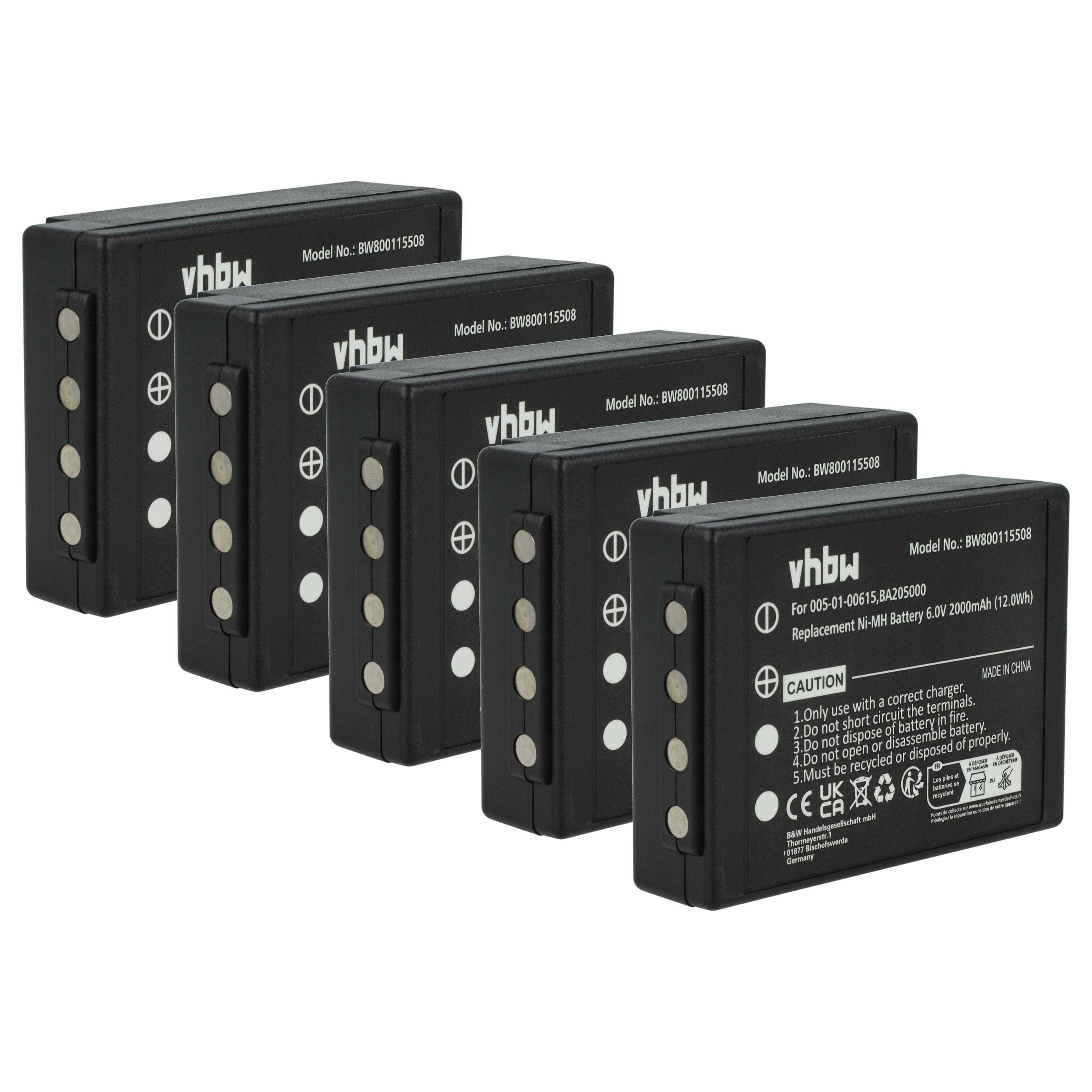Fünf schwarze wiederaufladbare Batterien mit der Markenbezeichnung 'vhbw', gekennzeichnet als Ersatz für Nikon EN-EL5, in einer Reihe angeordnet.
