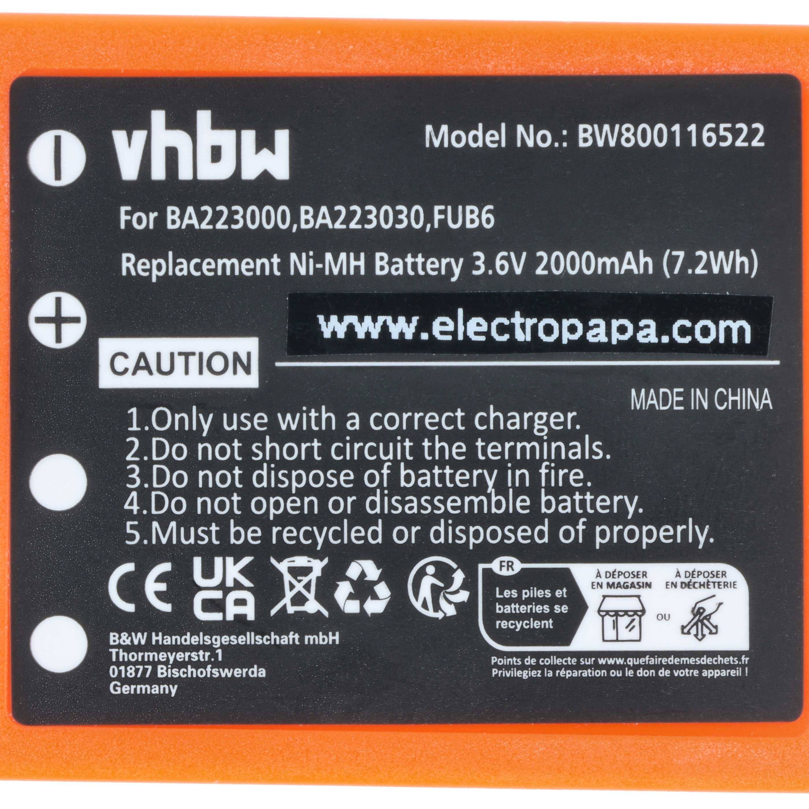 vhbw 2x Akku kompatibel mit HBC Radiomatic Eco, Linus 6, Keynote,, Linus 4 Industrie-Funkfernsteuerung Fernbedienung (2000 mAh, 3,6 V, NiMH)