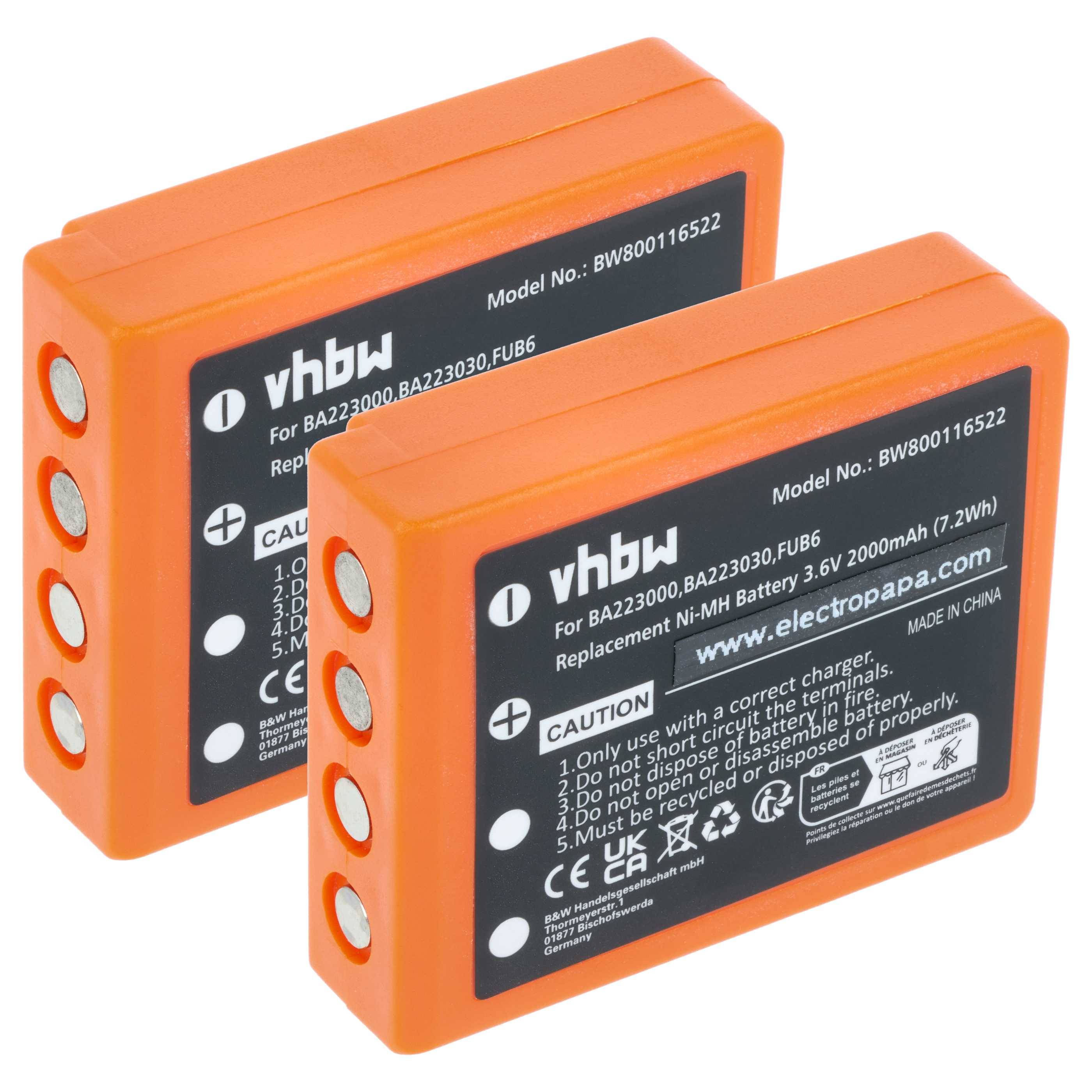 Zwei orange Kamerabatterien mit Aufschriften 'vhbw', Modellnummer und Austauschanleitungen.