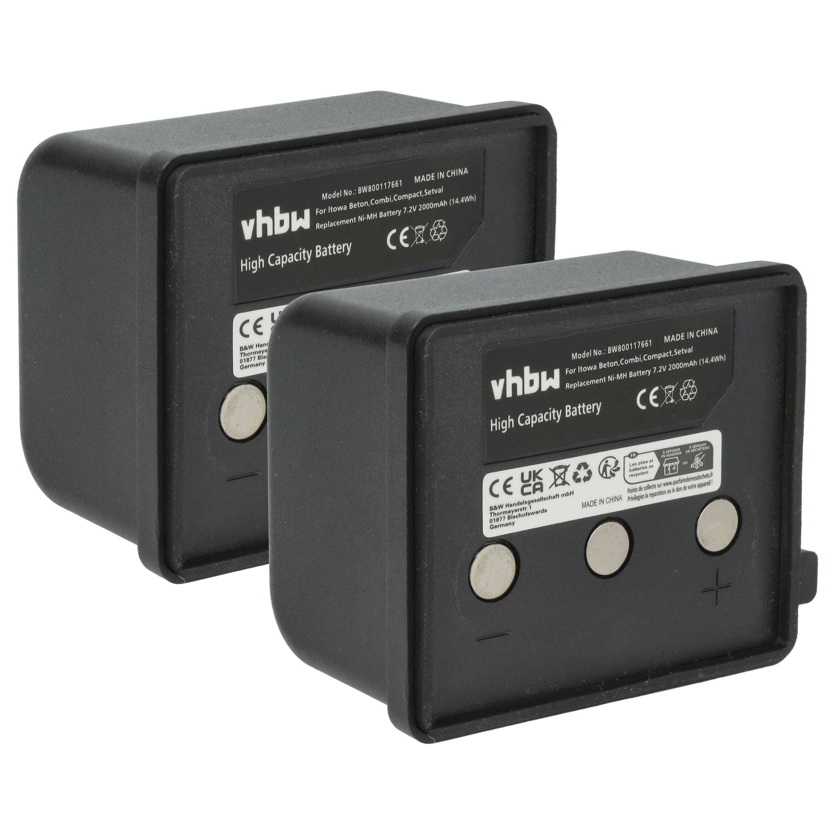 Zwei schwarze rechteckige Hochleistungsbatterien mit Metallkontakten, die für elektronische Geräte in Weiß beschriftet sind.