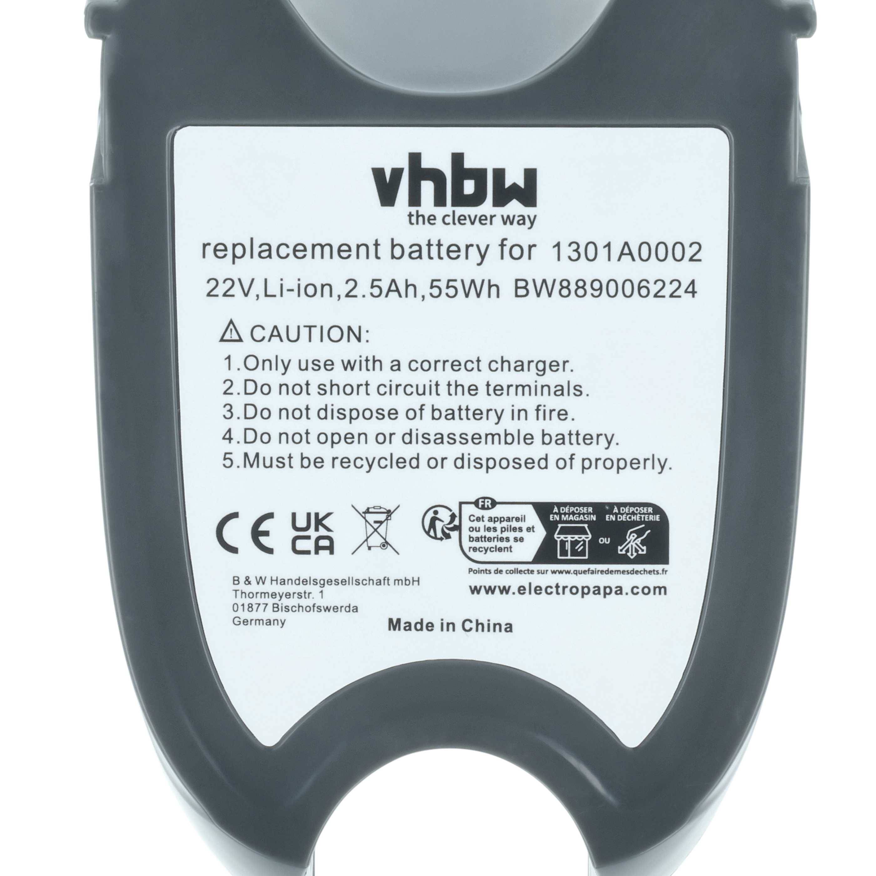 vhbw Akku Ersatz für Gtech 1301A0002 für Staubsauger Grün Grau (2,5 Ah, 22 V, Li-Ion)