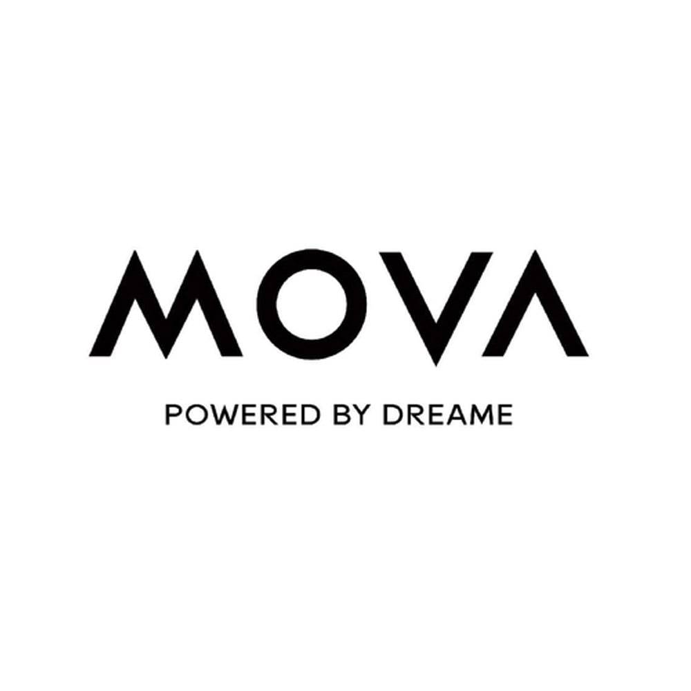 Logo mit dem Text 'MOVA' und darunter 'Powered by Dreame', in Schwarz auf weißem Hintergrund.