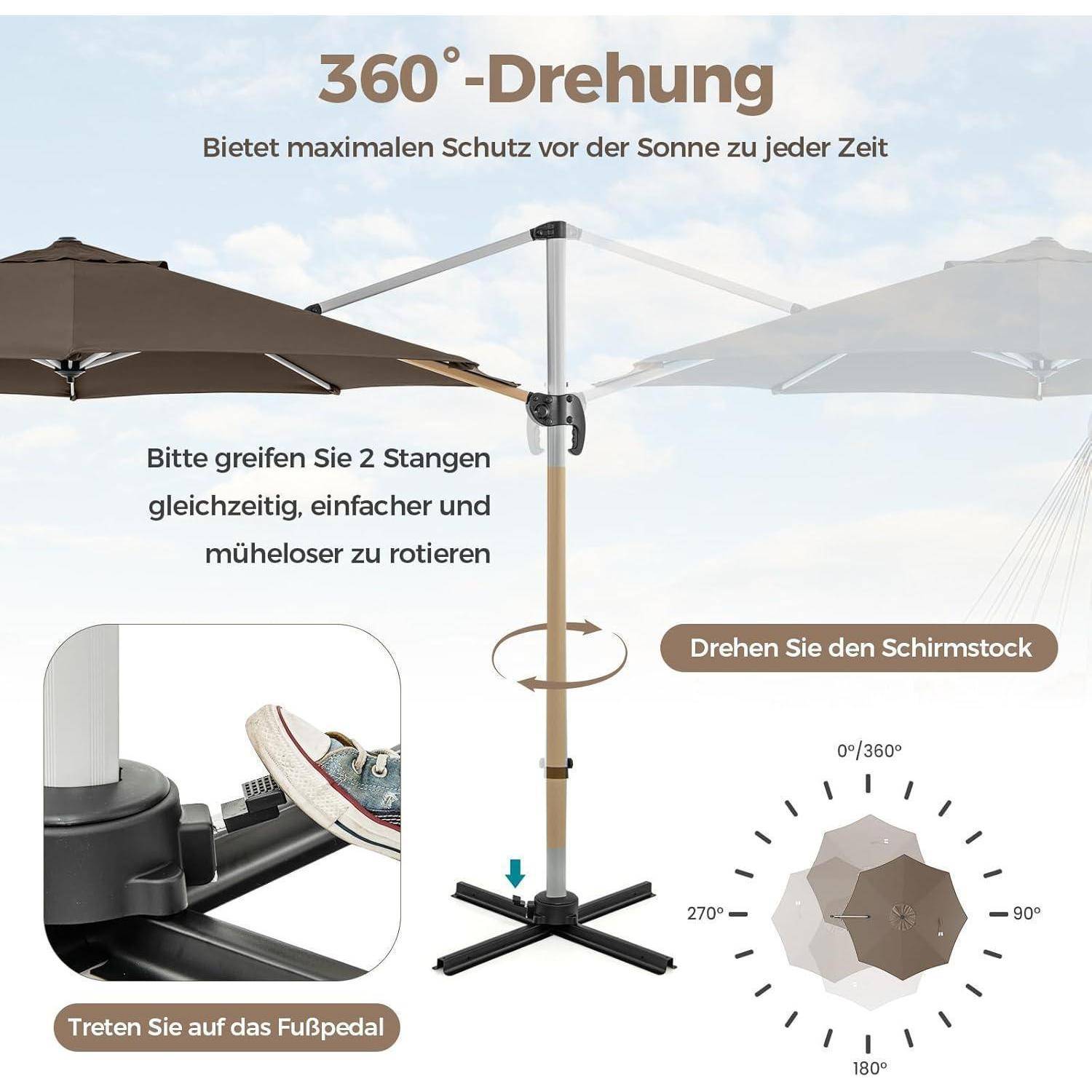 Sonnenschirm Ampelschirm Ø325cm mit Kurbelvorrichtung 360° Funktion