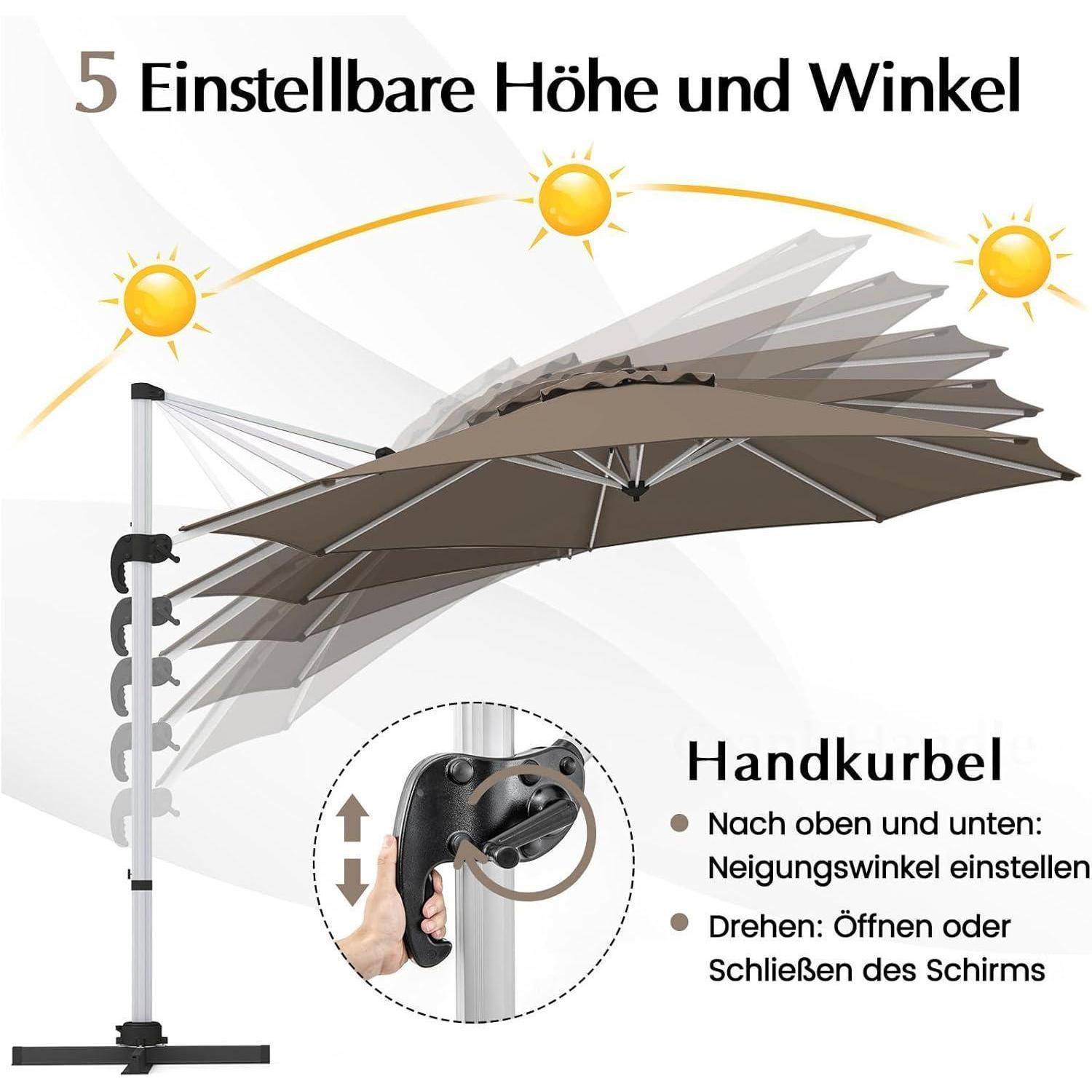 Sonnenschirm Ampelschirm Ø325cm mit Kurbelvorrichtung 360° Funktion