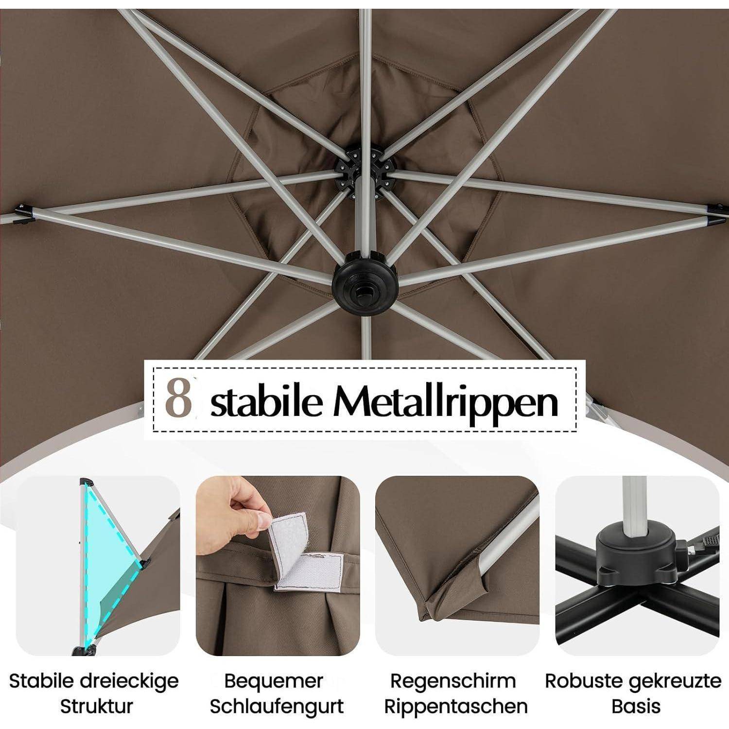 Sonnenschirm Ampelschirm Ø325cm mit Kurbelvorrichtung 360° Funktion